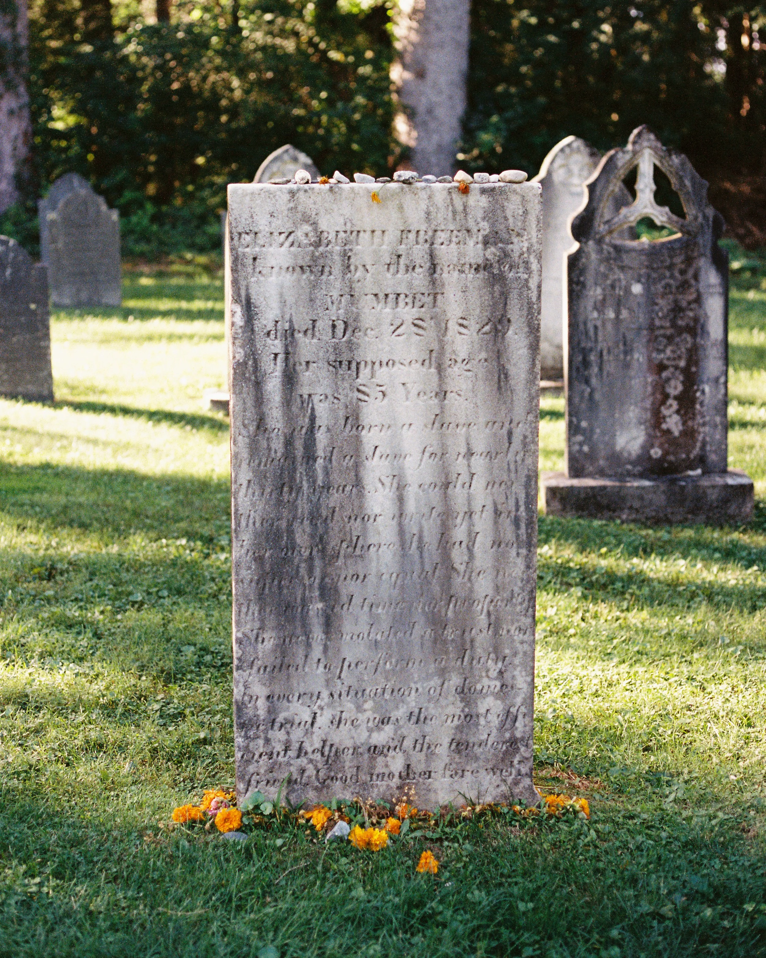 Gravestone of Elizabeth Freeman, also known as Mumbet, in the historic Sedgwick Pie family burial plot.