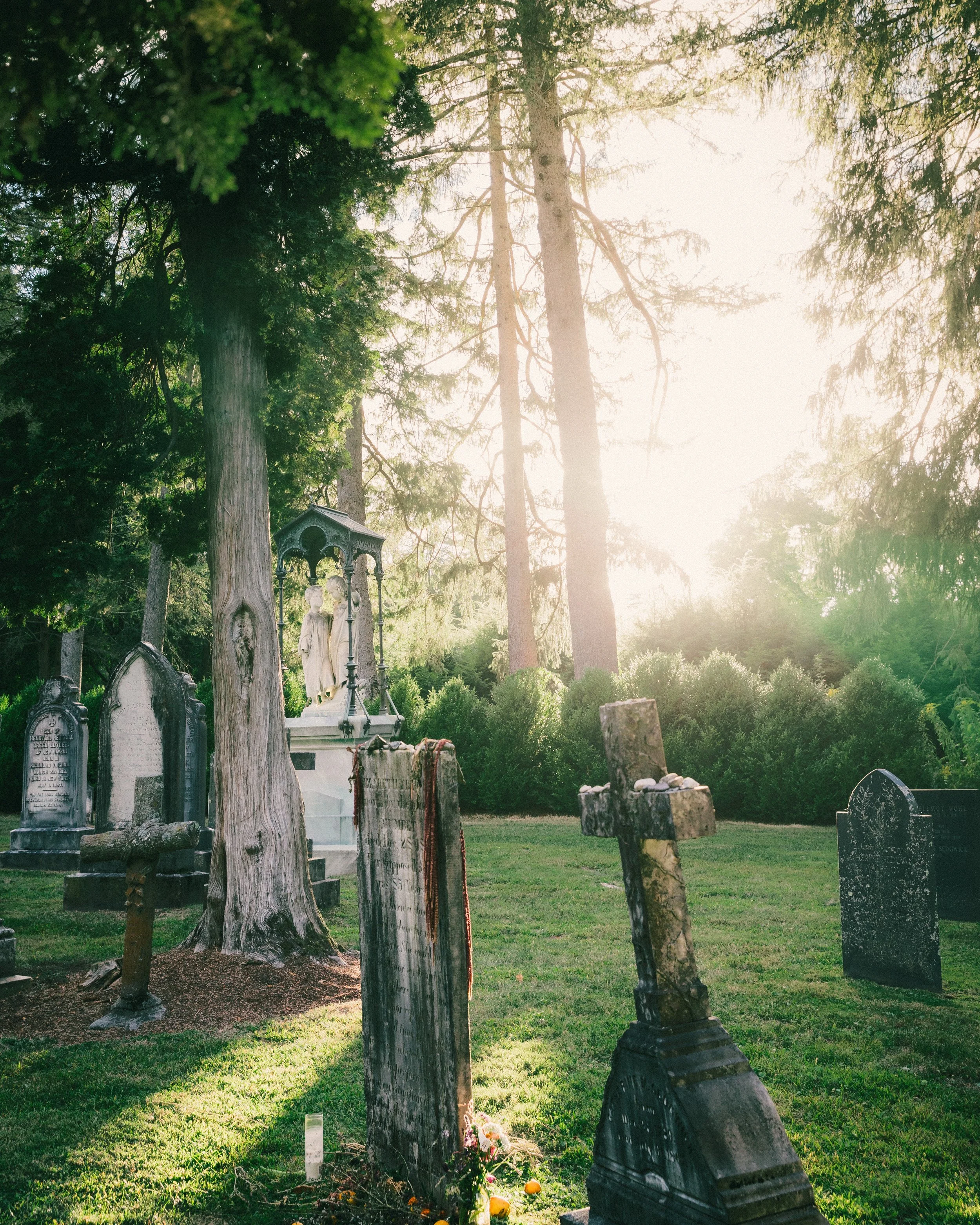 The neighboring graves of Catharine Sedgwick and Elizabeth Freeman within the concentric circles of the Sedgwick Pie.