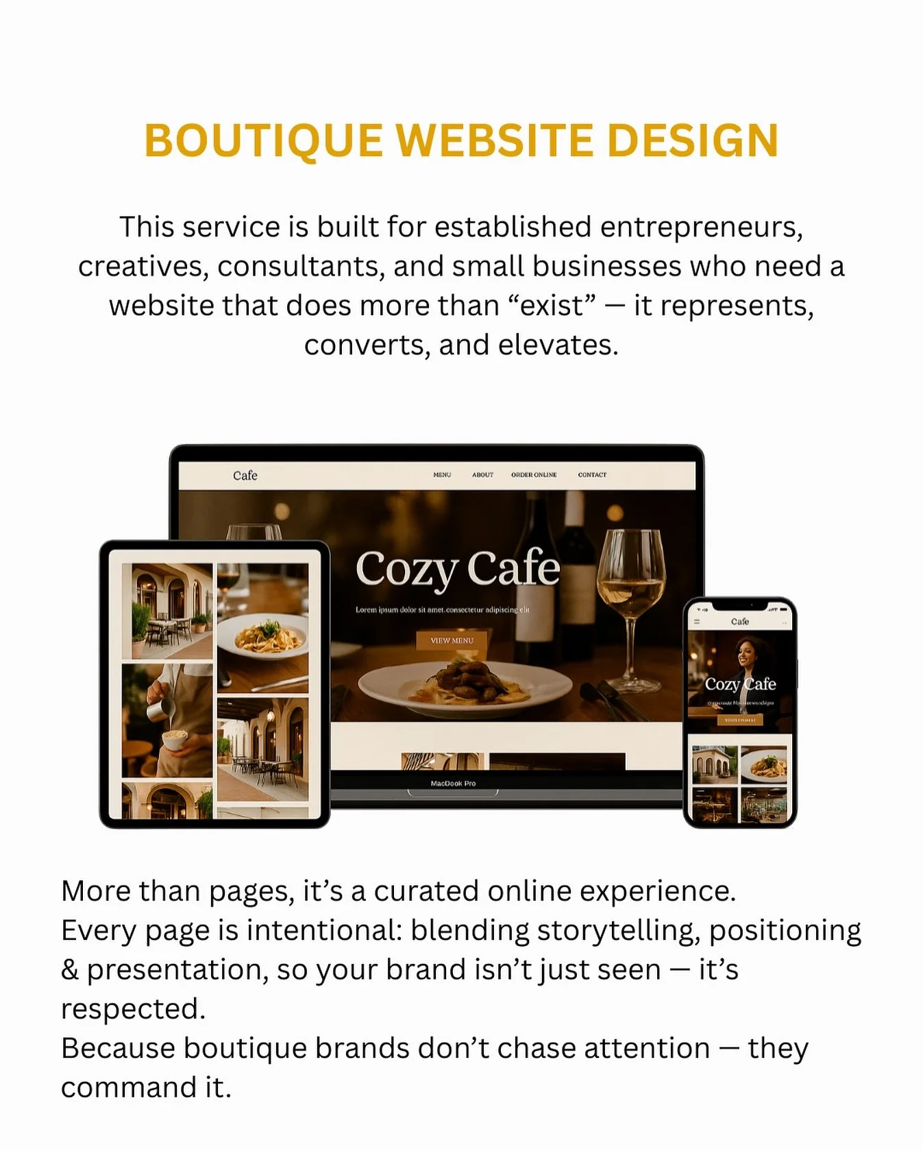 When your brand has grown — your website should too.
The Boutique Website Design service is for established or scaling brands that need more than a simple online presence — they need a curated experience that reflects their expertise.
M