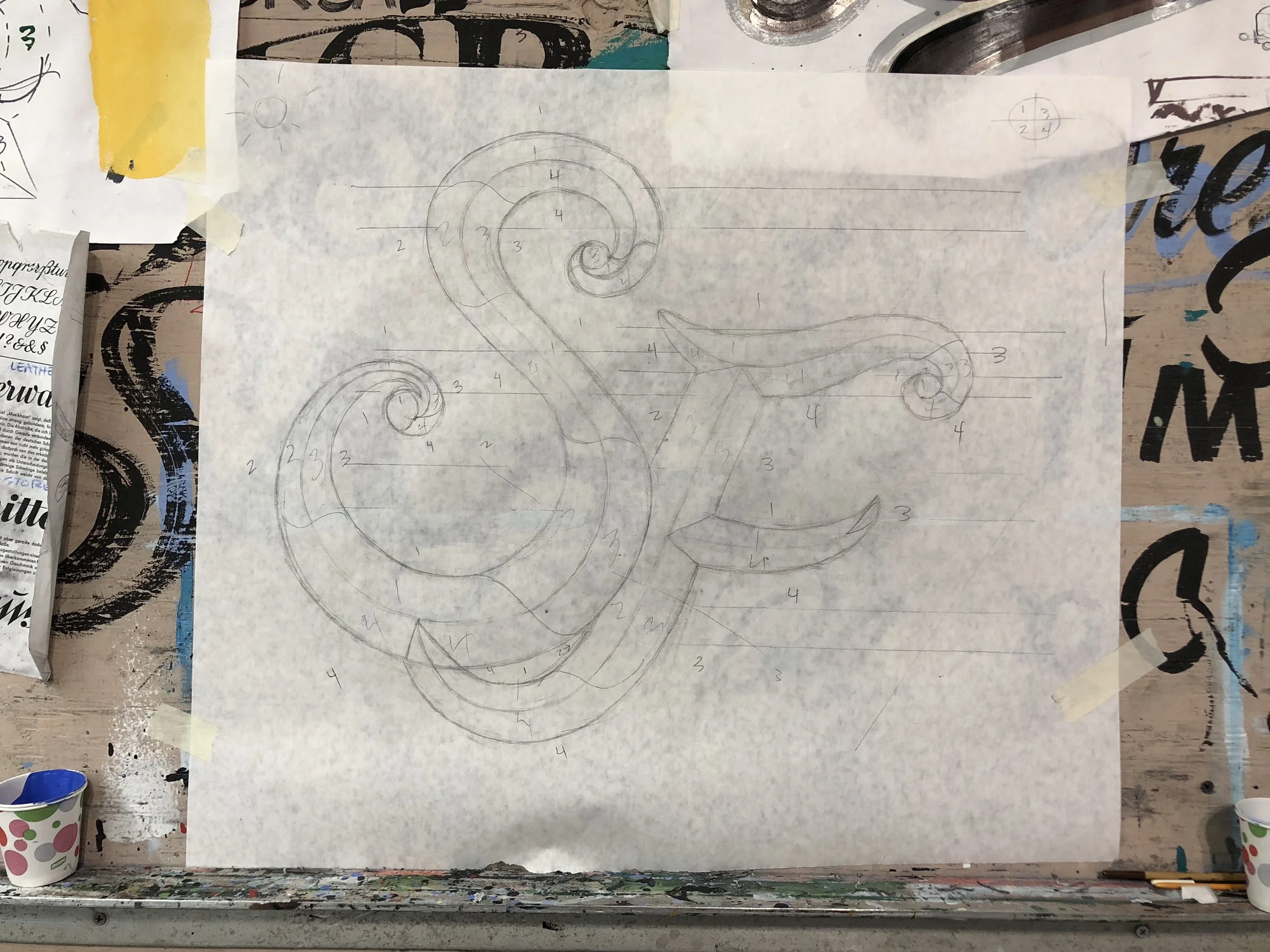 My sketch for a bevel effect.