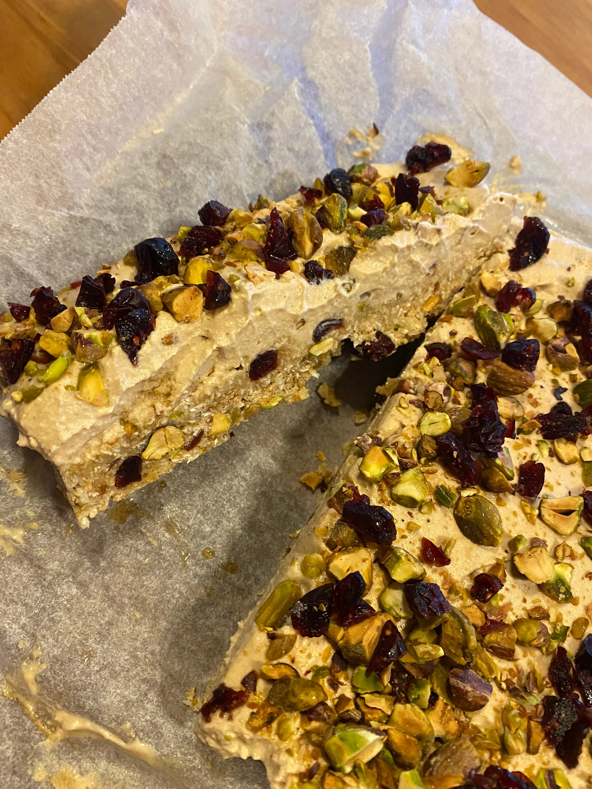 Chris' Festive Ginger Pistachio and Coconut Slice