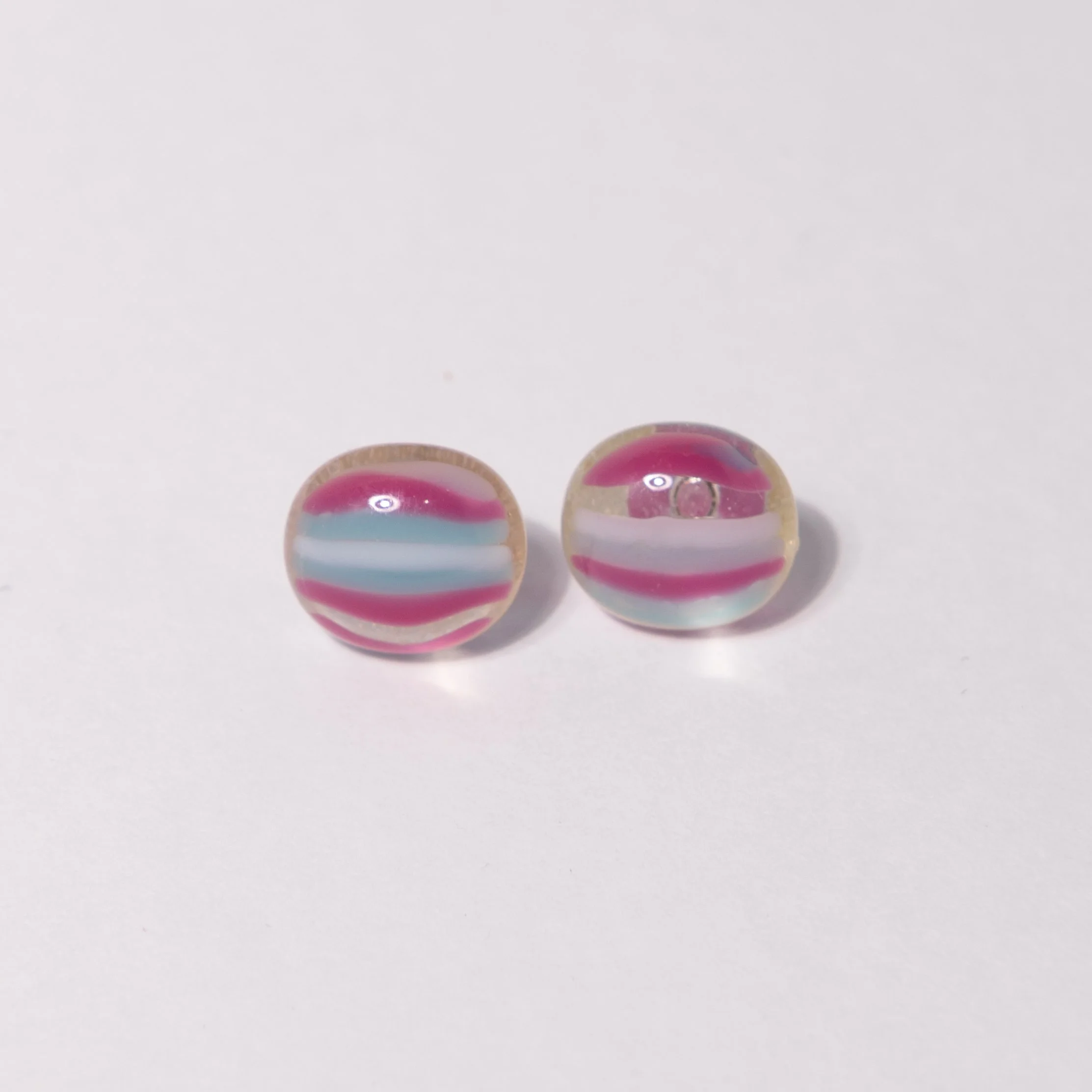 Red, Light Blue + White Striped Stud Earring