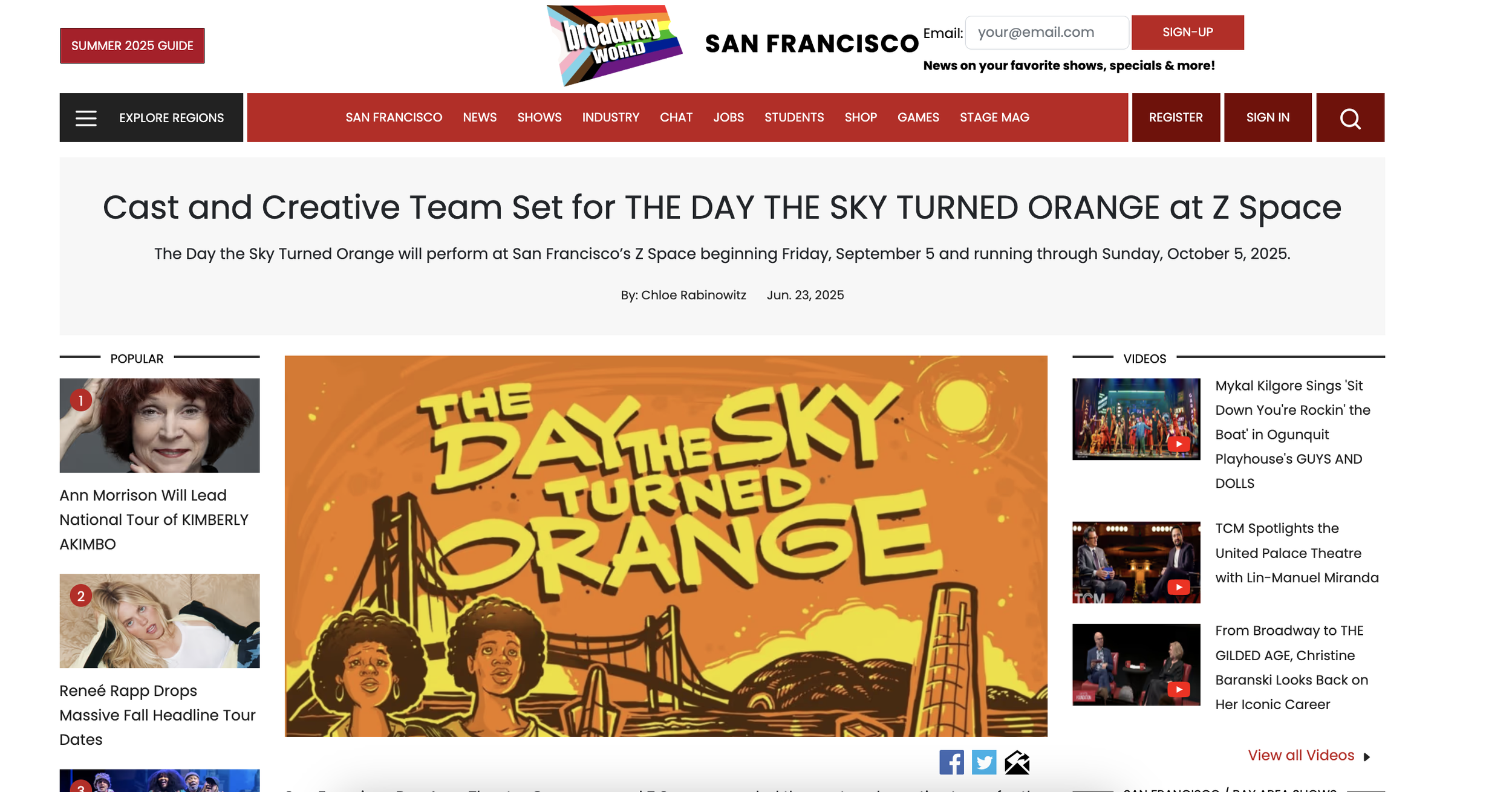 Cast and Creative Team Set for THE DAY THE SKY TURNED ORANGE at Z Space