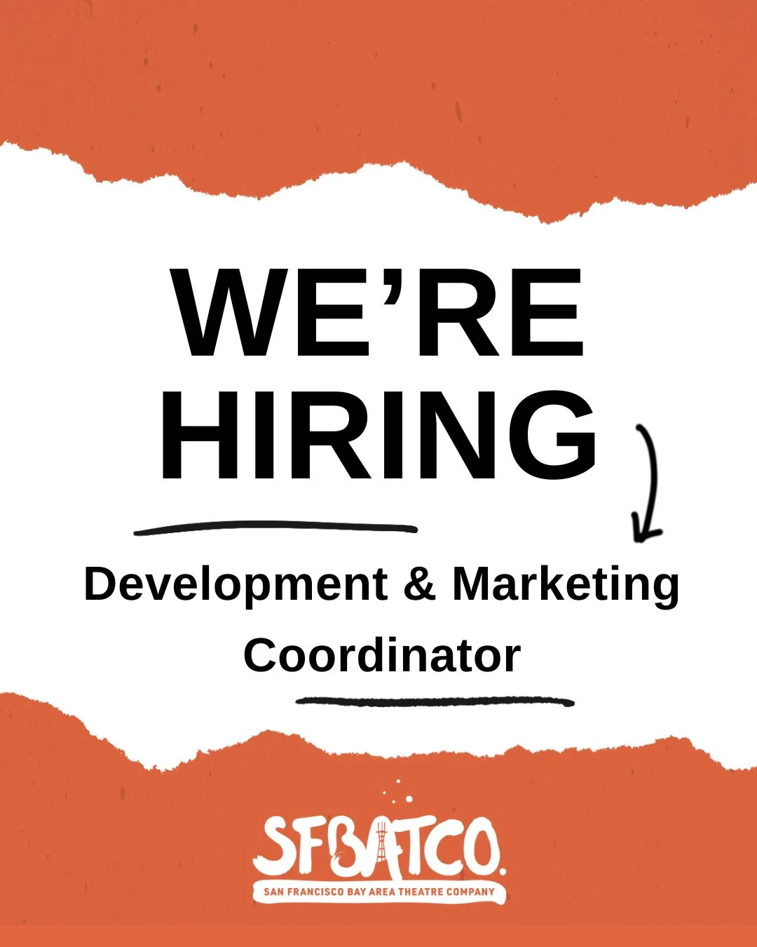 🎭WE&rsquo;RE HIRING - Join the team shaping the future of Bay Area theatre!⁠
⁠
SFBATCO is looking for a Development &amp; Marketing Coordinator to help elevate our storytelling, grow our community, and keep the energy high across our season.⁠
⁠
In t