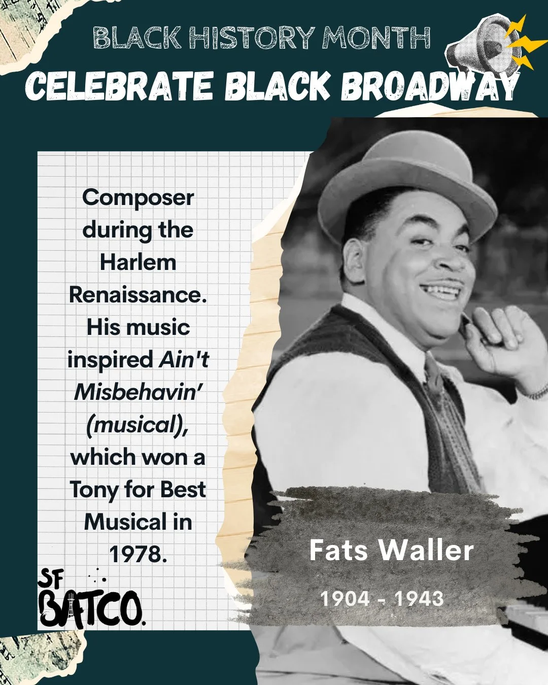 Thomas Wright &ldquo;Fats&rdquo; Waller (1904-1943) was a groundbreaking American jazz pianist,composer and entertainer whose music helped define the sound of the Harlem Renaissance and early American musical theatre. Known for his infectious swing r