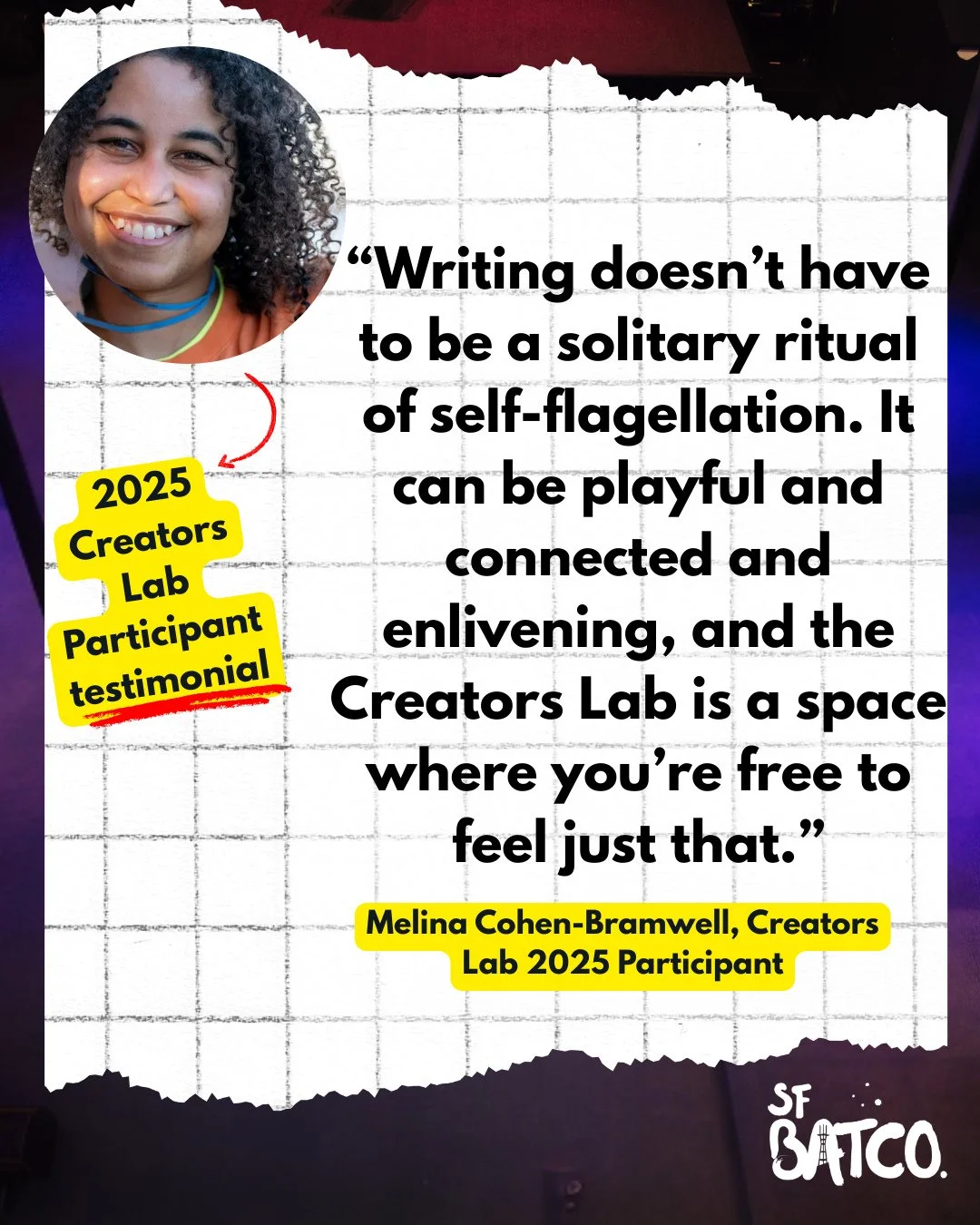 Develop your plays in community and demystify the process. The Creator&rsquo;s Lab is a 4-week cohort program for the development of new play scripts by emerging writers. ⁠
⁠
Accepting Creators Lab 2026 Applications ⁠
Program dates: September 8 - Dec