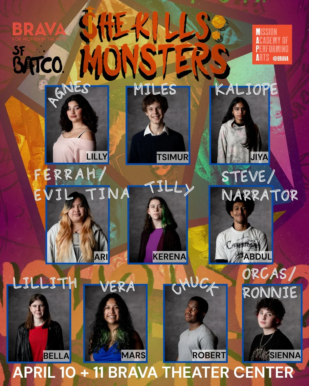 🐉Meet the cast of She Kills Monsters! Our young actors are working hard to bring the world of Dungeons and Dragons to life on stage.⁠
⁠
🧝&zwj;♀️Come world build with us April 10 &amp; 11th at Brava Theater! Tickets for She Kills Monsters start at $