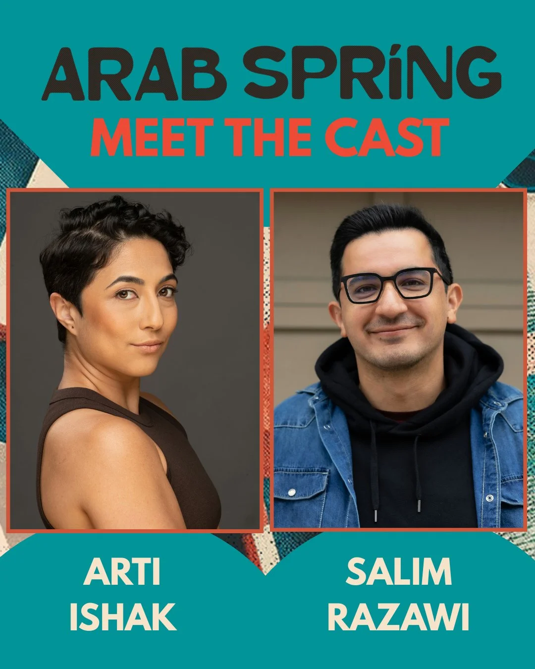 Meet the cast of Arab Spring! ⁠
⁠
Salim Razawi is Yussef. Arti Ishak is Dina. ⁠
⁠
Salim Razawi (@salimrazawi ) is a theatre maker and, in addition to being the casting director at Shotgun Players, he serves as the Artistic Producer and Casting Direct
