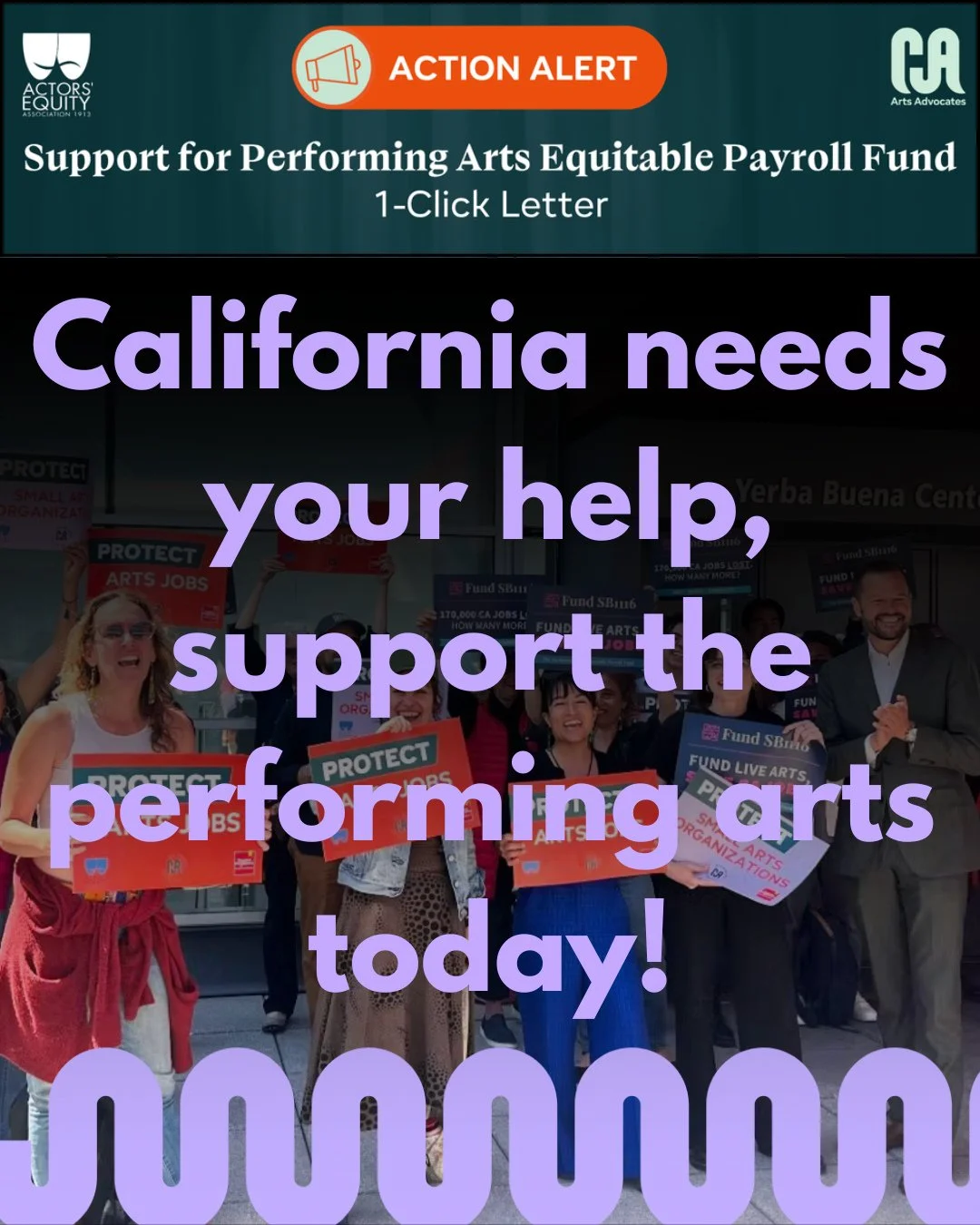 Sign the letter and support California performing arts today! ⁠
⁠
The Performing Arts Equitable Payroll Fund is up for renewal in the CA legislature, and we need your help to support the budget allocation of $40 million in the 2026-2027 budget. The P