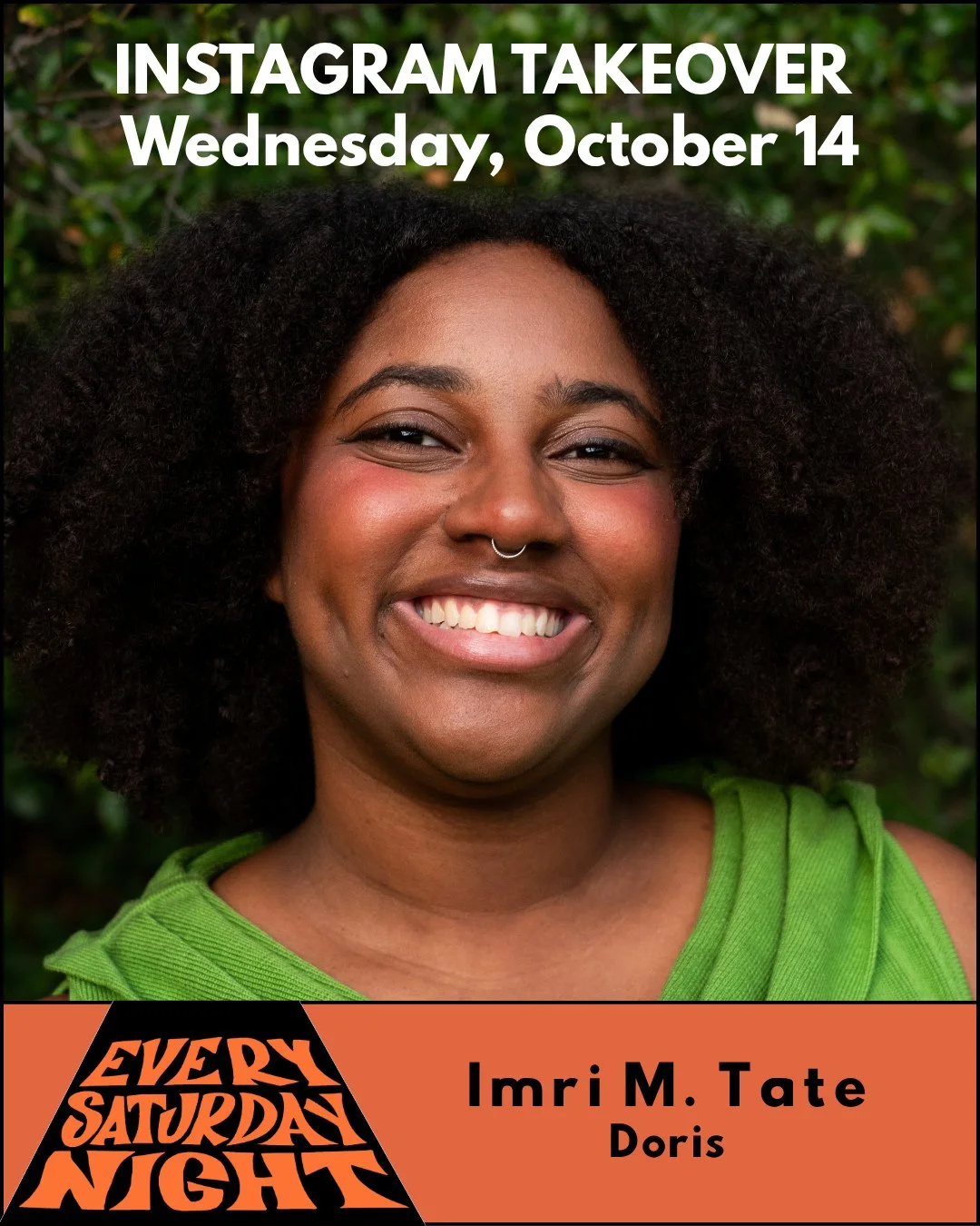 Instagram Takeover with Every Saturday Night actor Imri M. Tate! Follow along on our story tomorrow to watch Imri take us behind the scenes of previews! Imri plays the role of Doris in Every Saturday Night. ⁠
⁠
Imri M. Tate (they/them) is an actor an