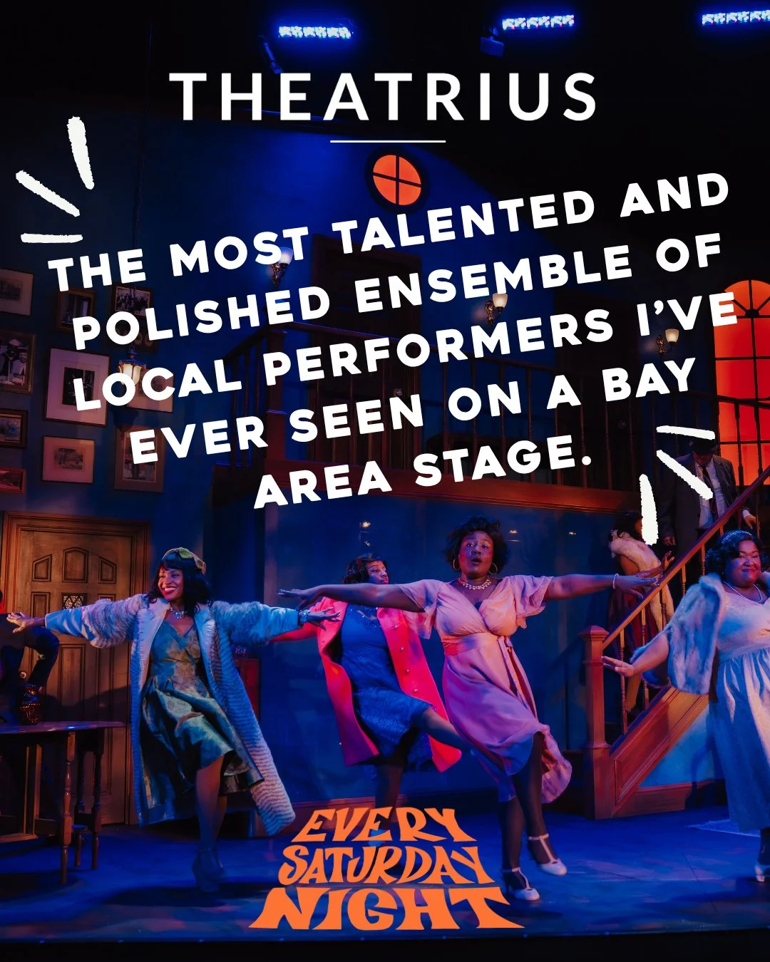 Every Saturday Night's ensemble is one you don't want to miss! Get your tickets today! ⁠
⁠
Showing now through November 1 at A.C.T.'s Strand Theater. Learn more about the show and purchase tickets at SFBATCO.ORG/Every-Saturday-Night ⁠
⁠
"This mu