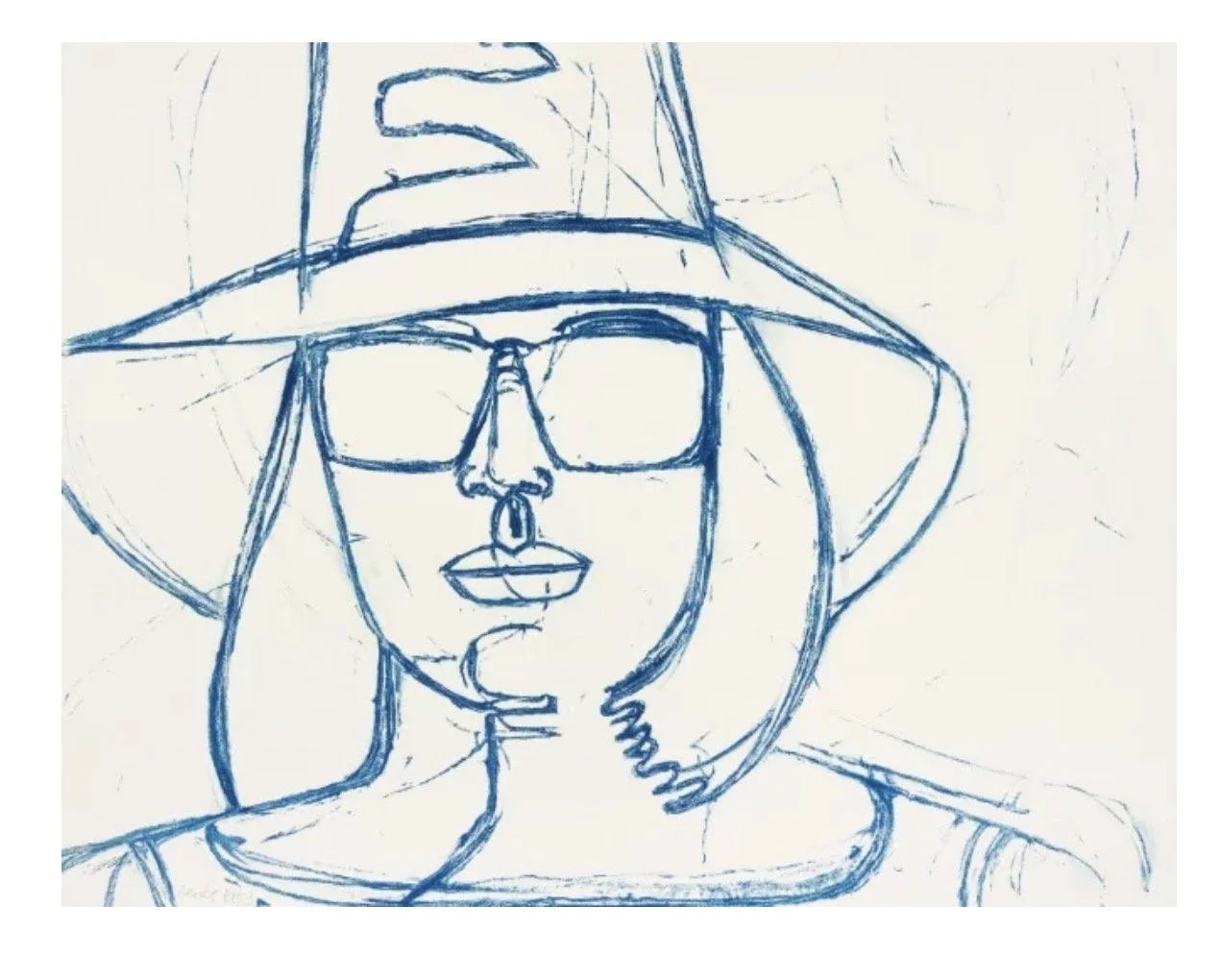  Alex Katz, Ava with White Hat and Sunglasses, cyanotype, 30x40 inches  