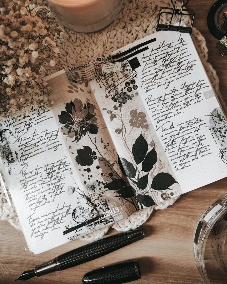 Journal w Flowers, pens.jpeg