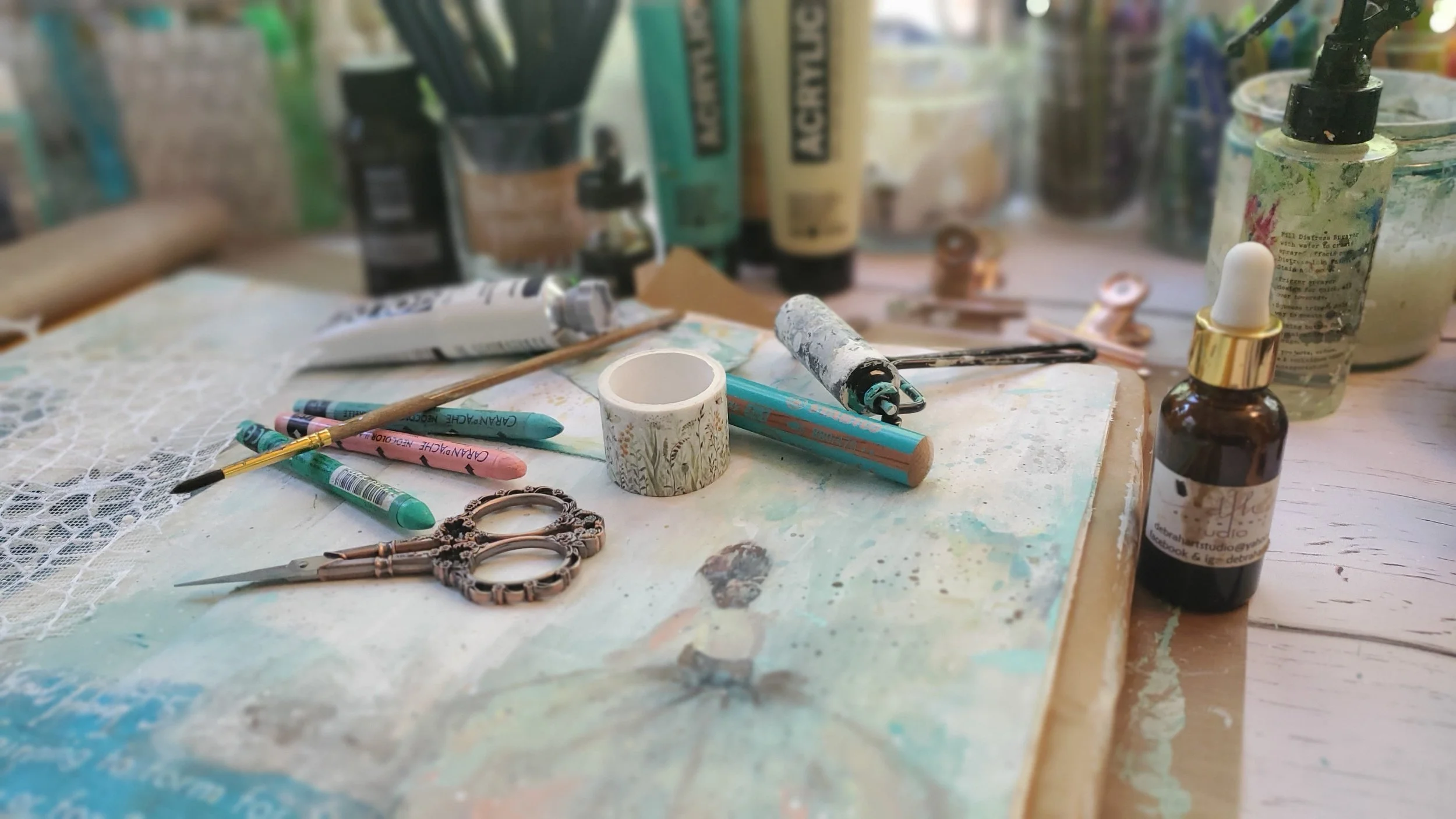 Debra Hart Studio Art journal showing supplies and process