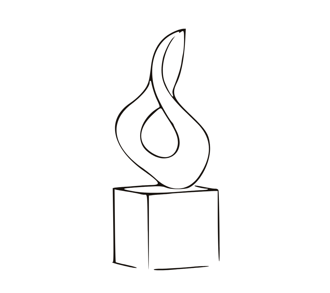 Geometric drawing of an outline square with sections divided by vertical, horizontal, and half circle lines.