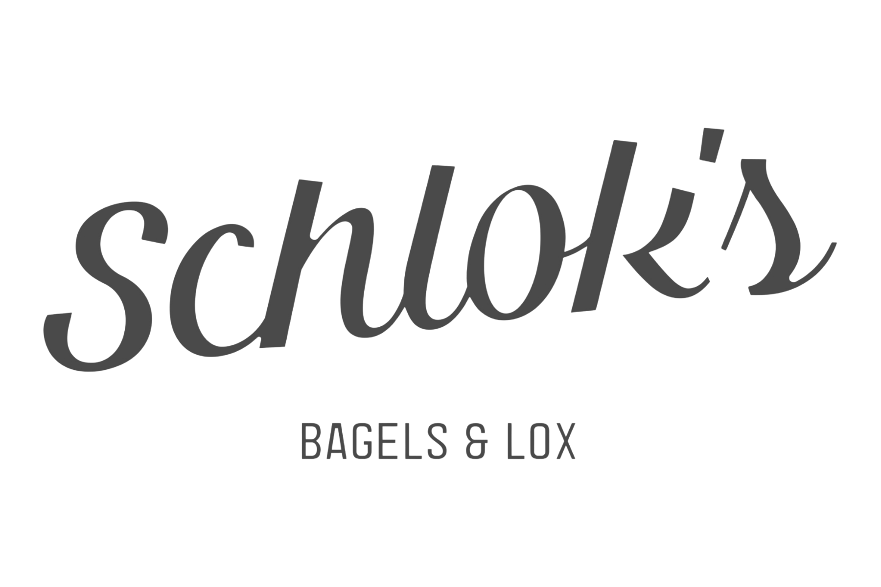 Logo for Schlok's Bagels & Lox featuring the name in stylized script and tagline in smaller uppercase font.
