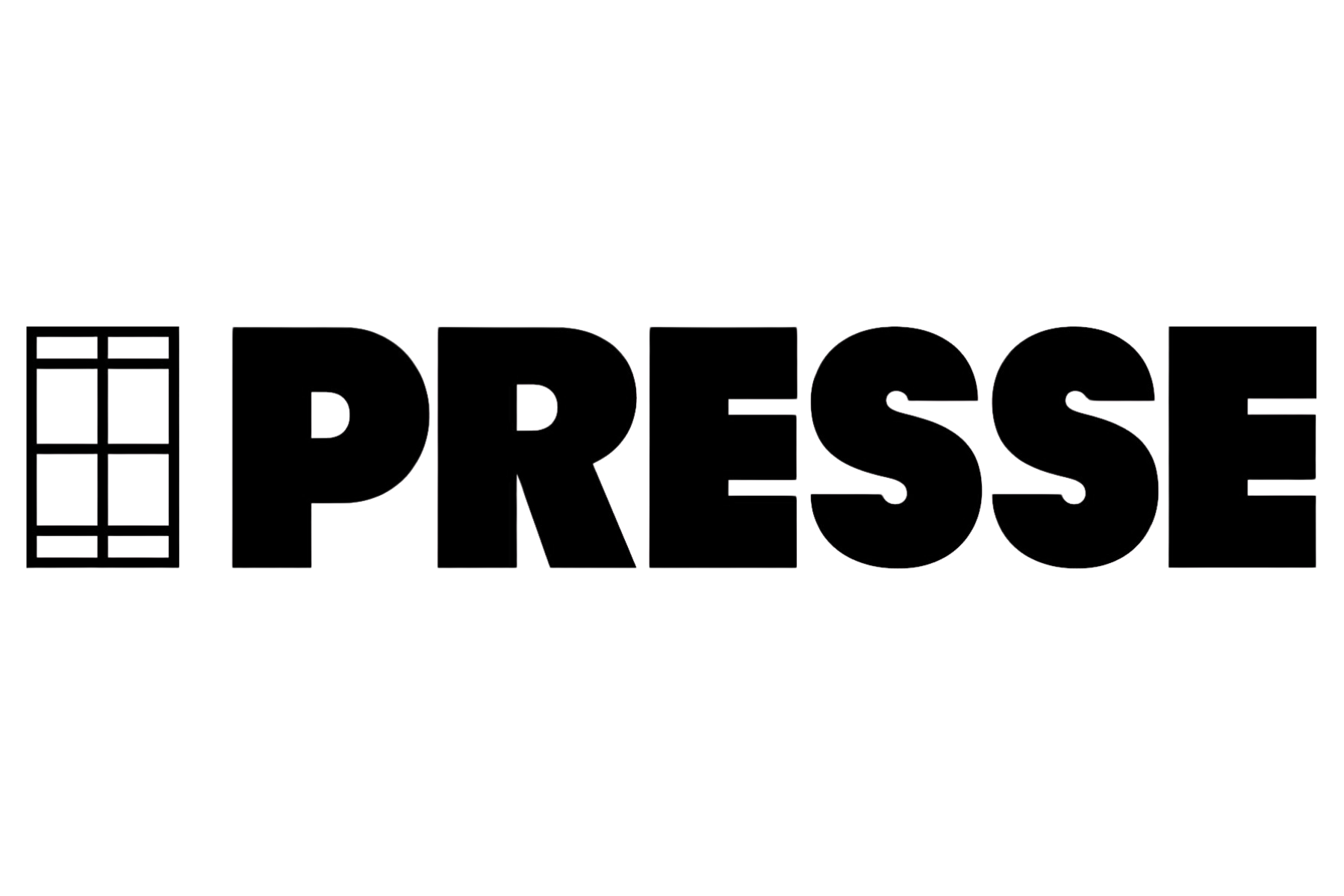 The word "PRESSE" in large, outlined letters. To the left of the text, there is an icon with a grid pattern.