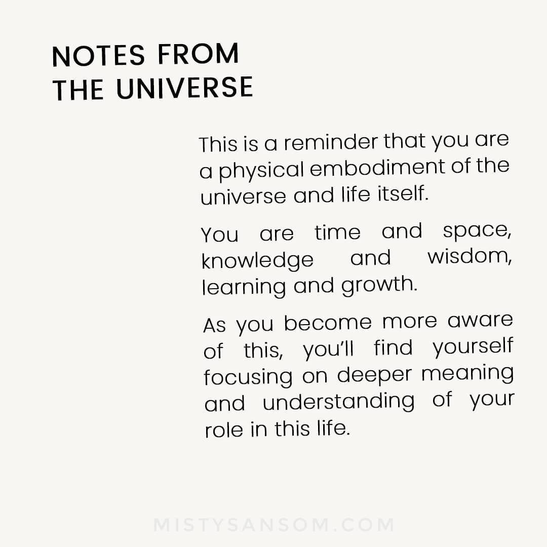 This is a reminder that you are a physical embodiment of the universe and life itself. You are time and space, knowledge and wisdom, learning and growth.
⠀
As you become more aware of this, you&rsquo;ll find yourself focusing on deeper meaning and un