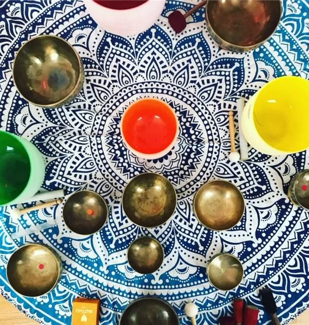 Paiges Crystal Bowls are colored and tuned to the Chakras