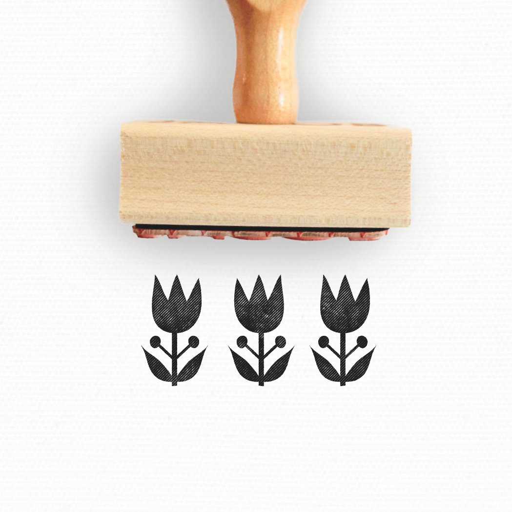 Rubber Stamp - 3 Tulips Pattern - Folksy Collection by Modern Maker Stamps