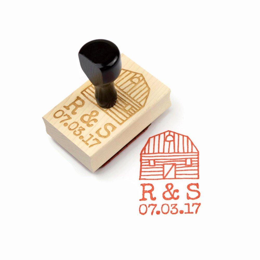 Custom Wedding Stamp | Custom Personalized Initials & Date | Farm Barn Fall  Wedding | Save The Date Magnet DIY | Rubber Stamp Custom Stamp — Modern