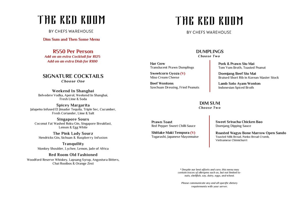 Menu: The Red Room — Chefs Warehouse