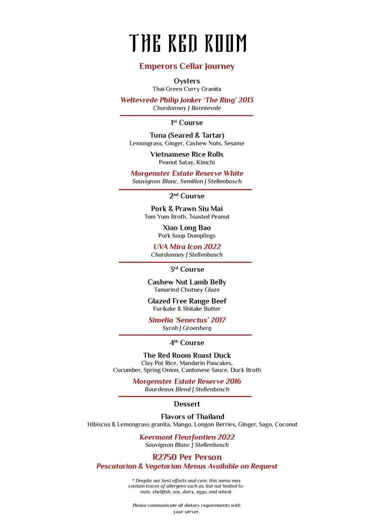 Menu: The Red Room — Chefs Warehouse