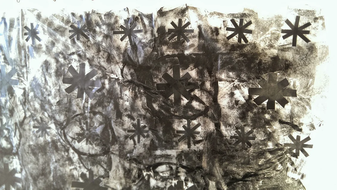  Drawing Intervention on Heavily Used Shower Curtain; Long Island City, Queens, NY: 2015 