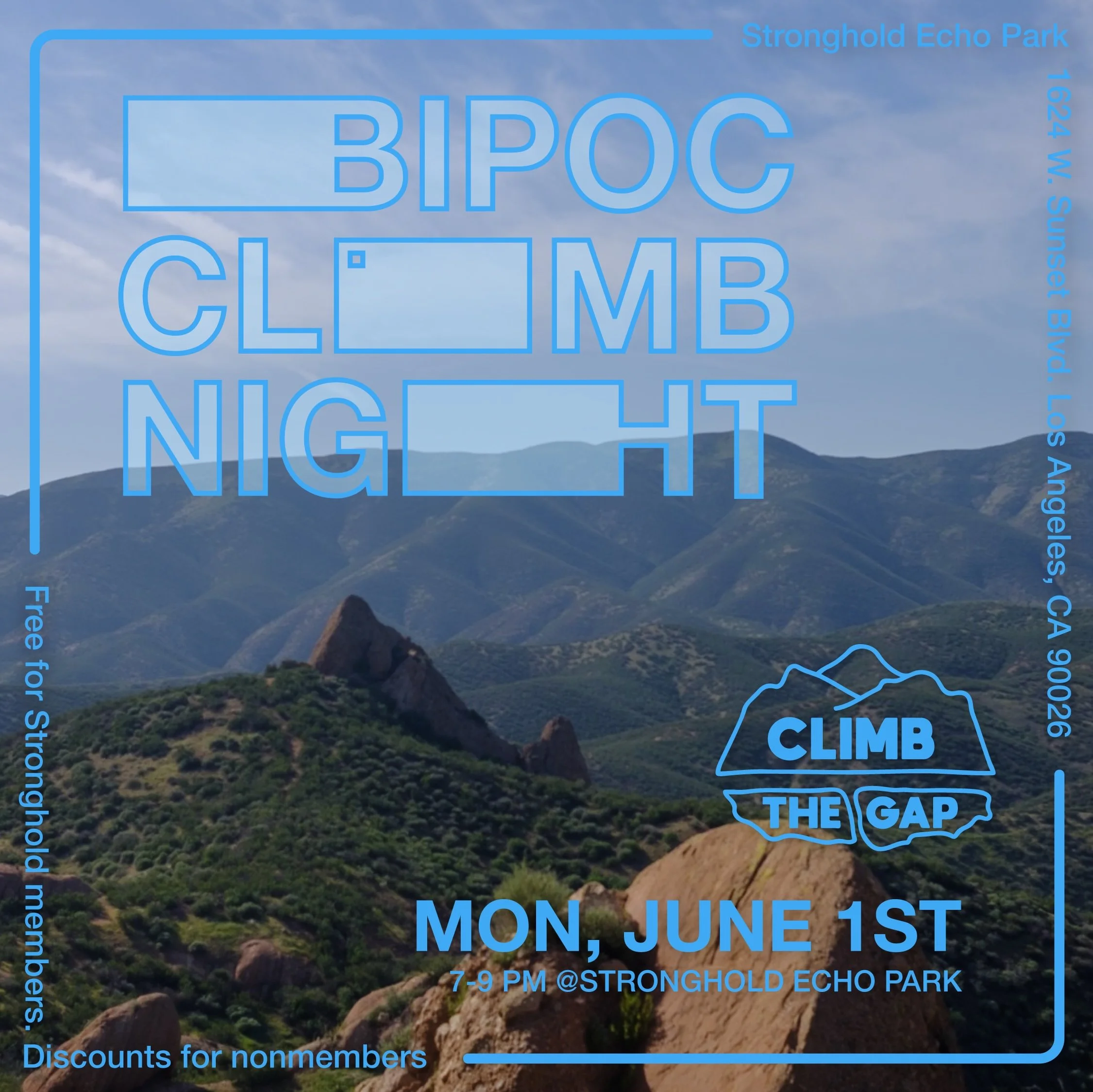 It&rsquo;s June, well it will be in less than half a day. Which means we got our BIPOC Meetup coming up fast. Join us tomorrow June 1st at @strongholdclimb Echo Park from 7-9pm. We&rsquo;ll be there! Climb and chatting it up. Maybe a bit of chime? Br