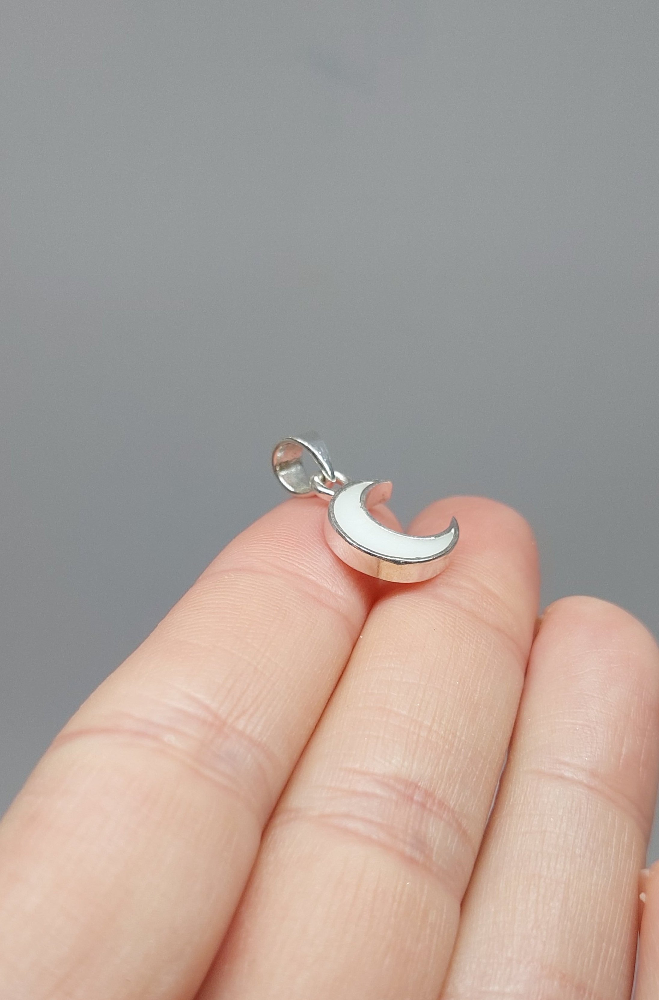 Crescent moon silver necklace made out of breastmilk