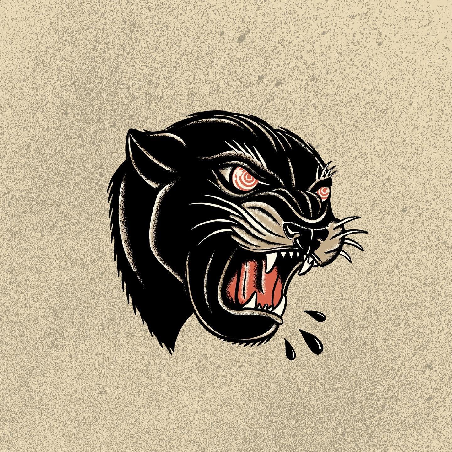 Panther head - 🐈&zwj;⬛ 🌀 
.
.
.
.
 #traditionalflash #traditionaldrawing #boulder #outsideunknown #outeracre #designbadass  #distressedunrest #neotraditionaltattoo #panther #panthertattoo #blackpanther  #graphicgang  #designsheriff #trugrittexrures