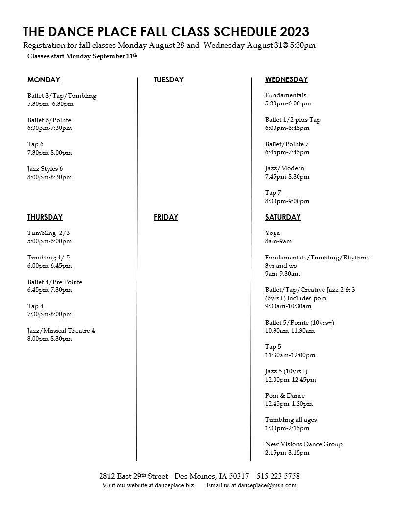 2023 Fall Schedule — The Dance Place