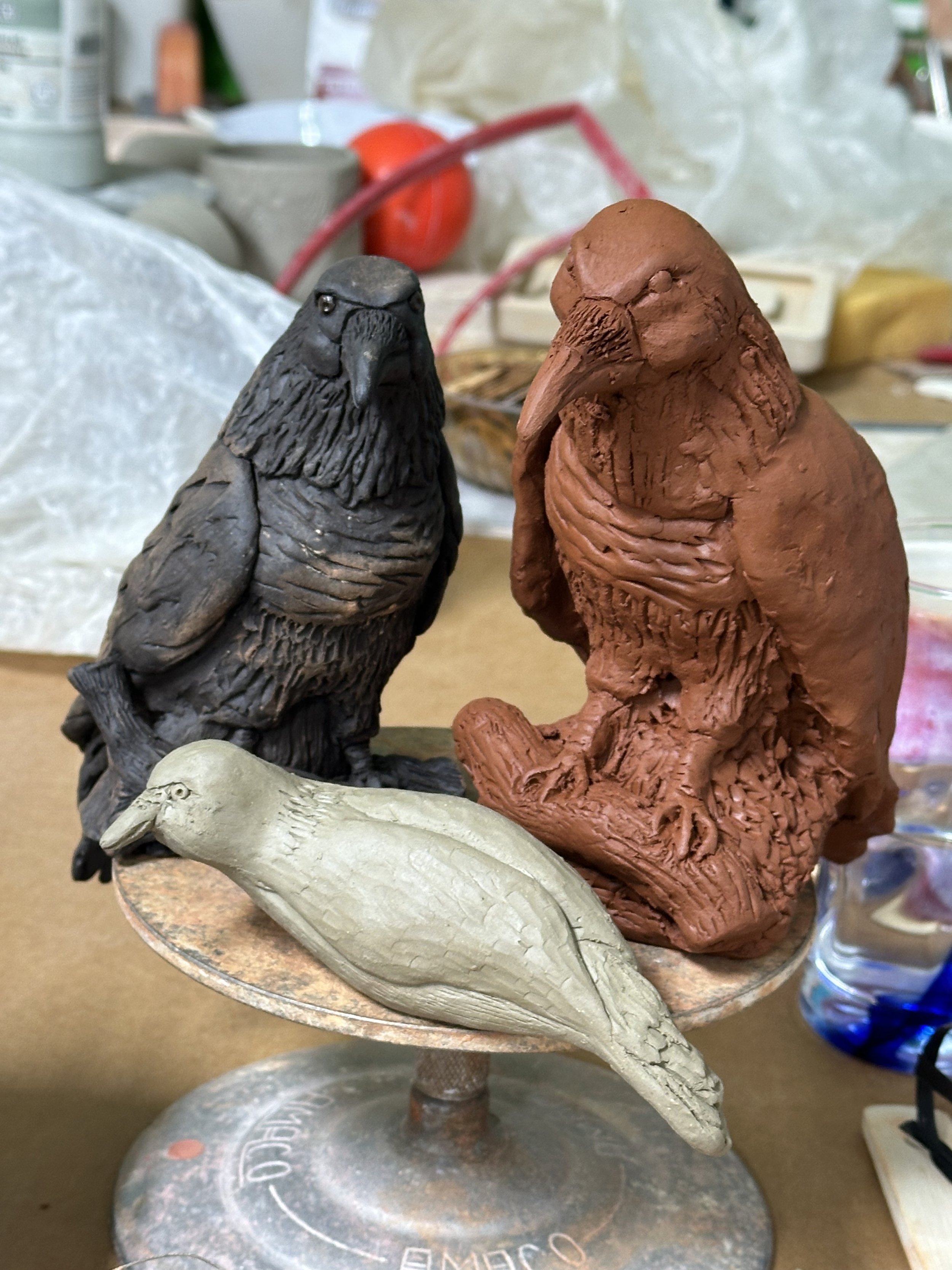 Adult art class at Burkhead Art Center where students create sculptural and hand built projects using clay