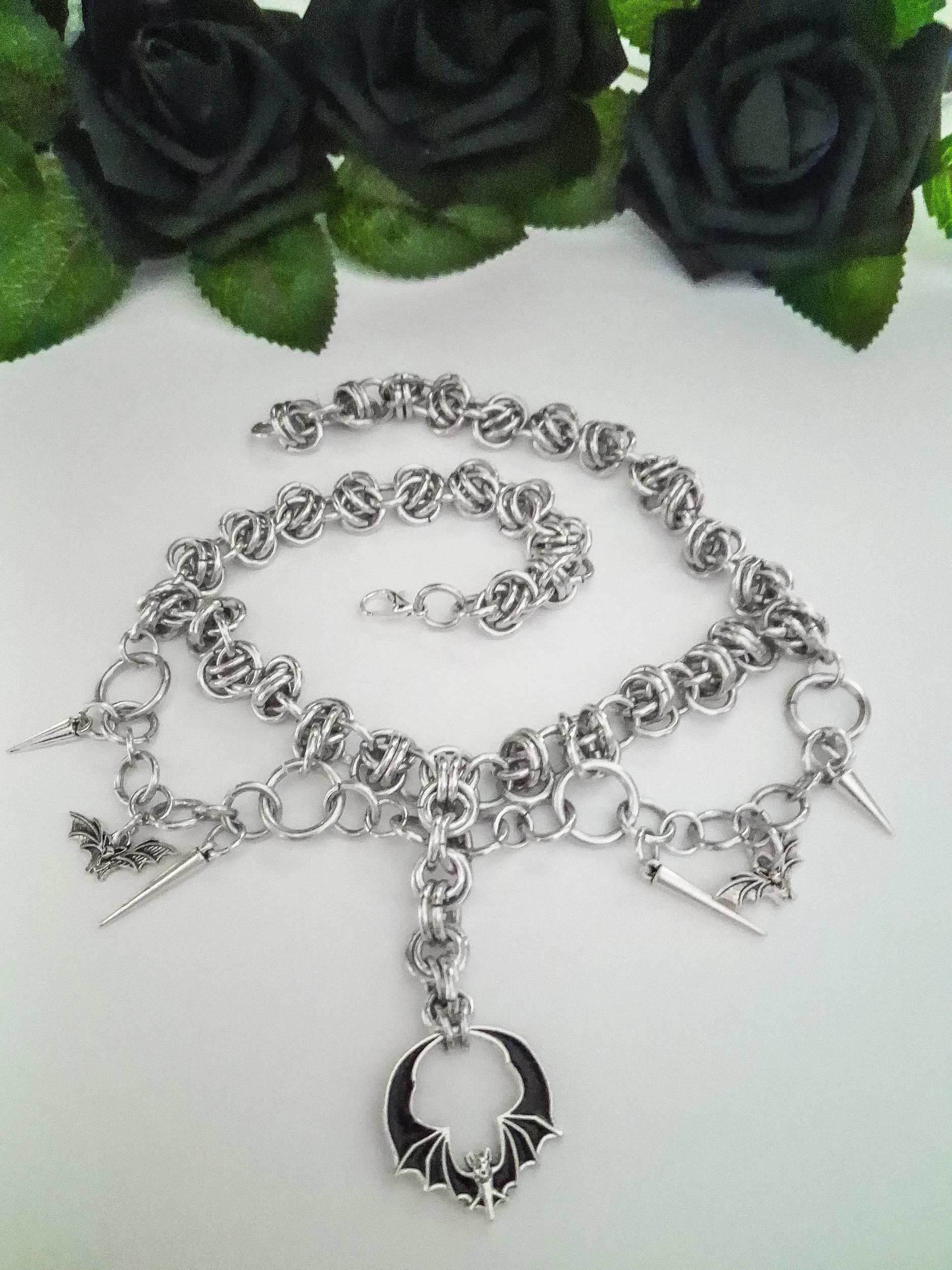 Gothic Bat & Spike Choker Necklace