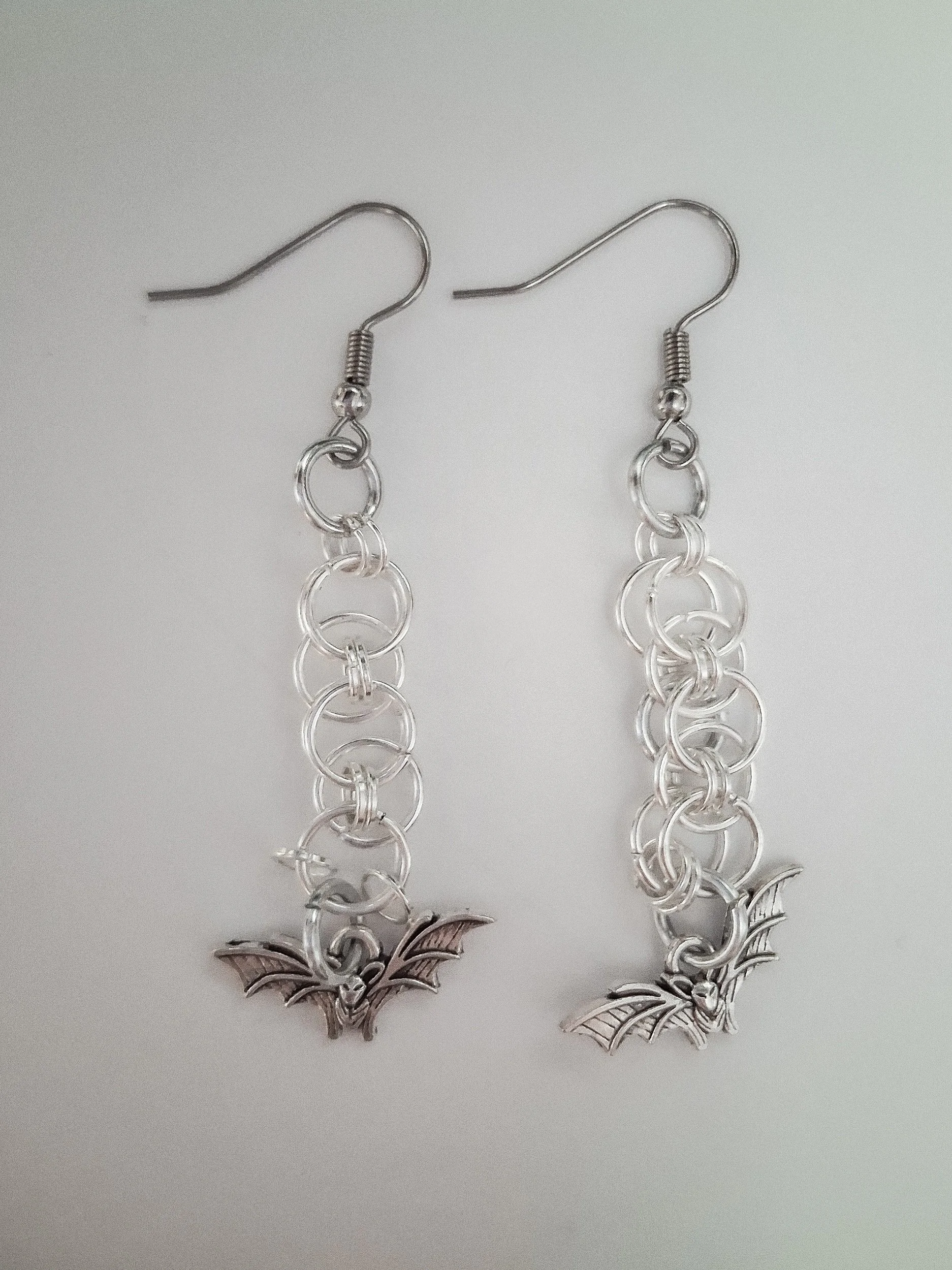 Gothic Bat Charm Dangle Earrings