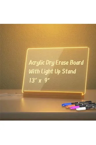 Illuminated Clear Desktop Note Board, LED with Dry Erase Markers
