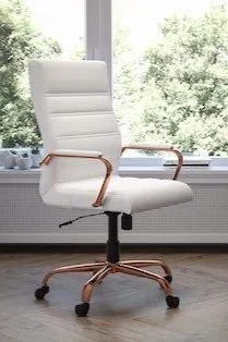 Decadent White Ergonomic Office Chair, Leathersoft with Rose Gold Frame