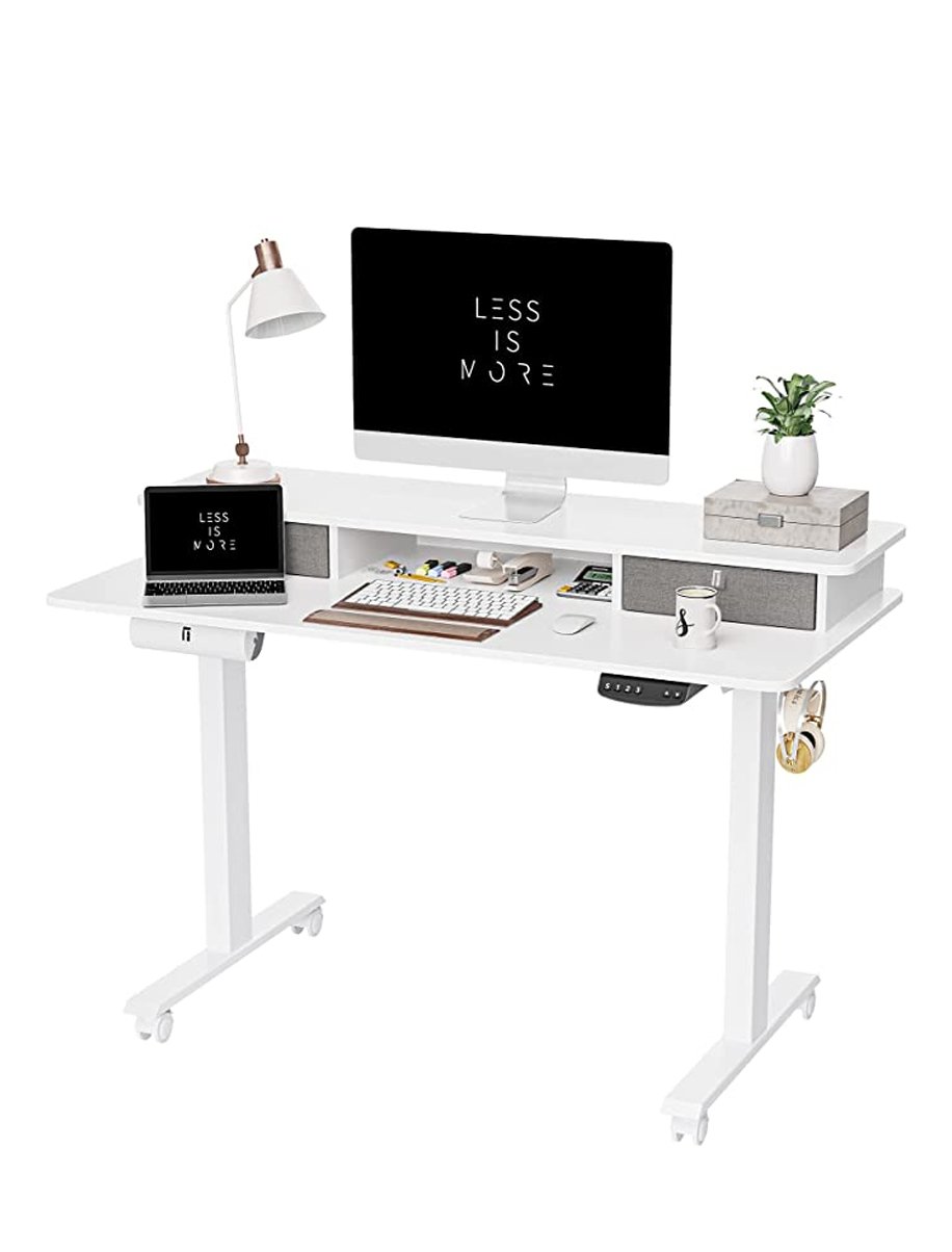 Stylish Desk, Height Adjustable Electric Standing Desk with Double Drawer