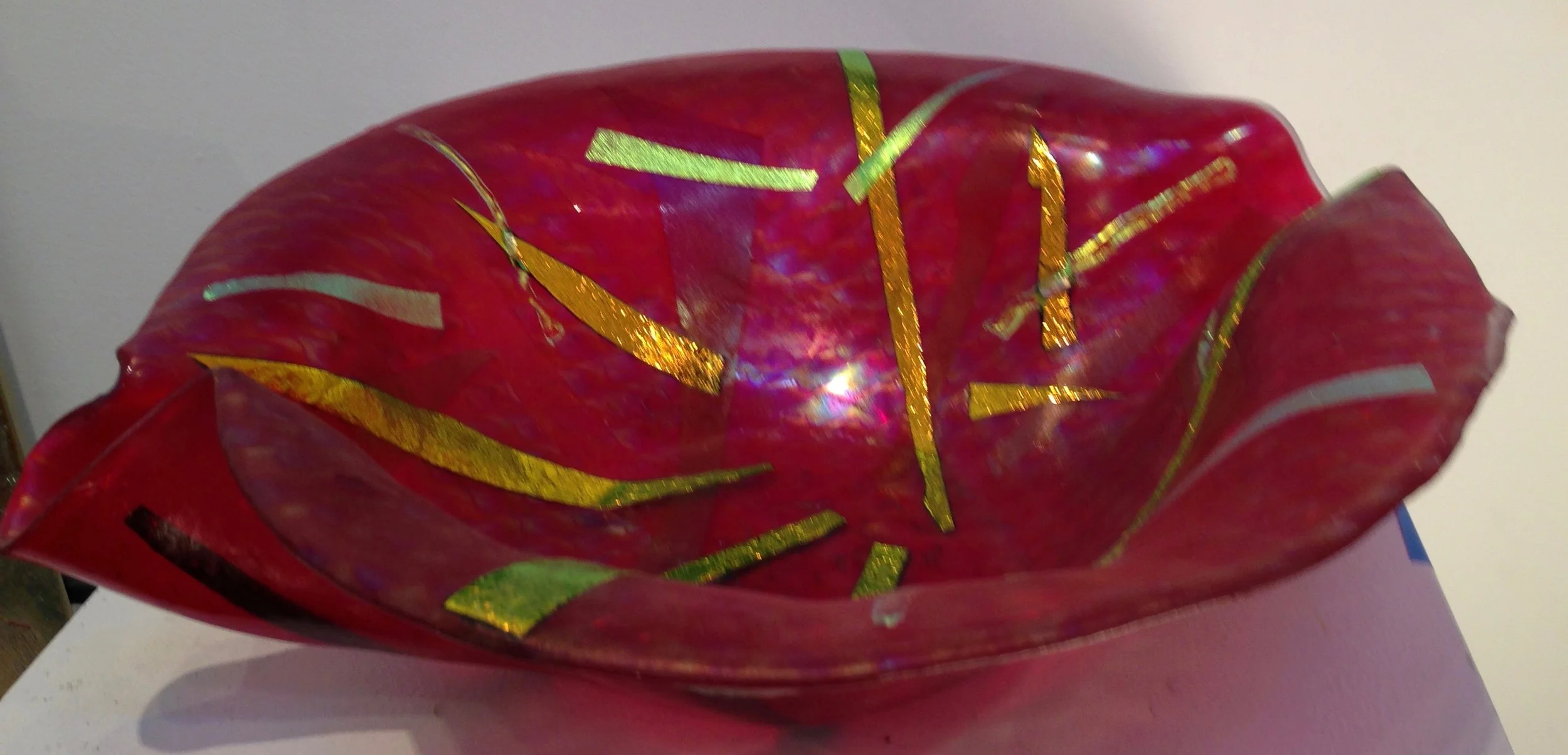 Red and Gold Fused Glass Bowl