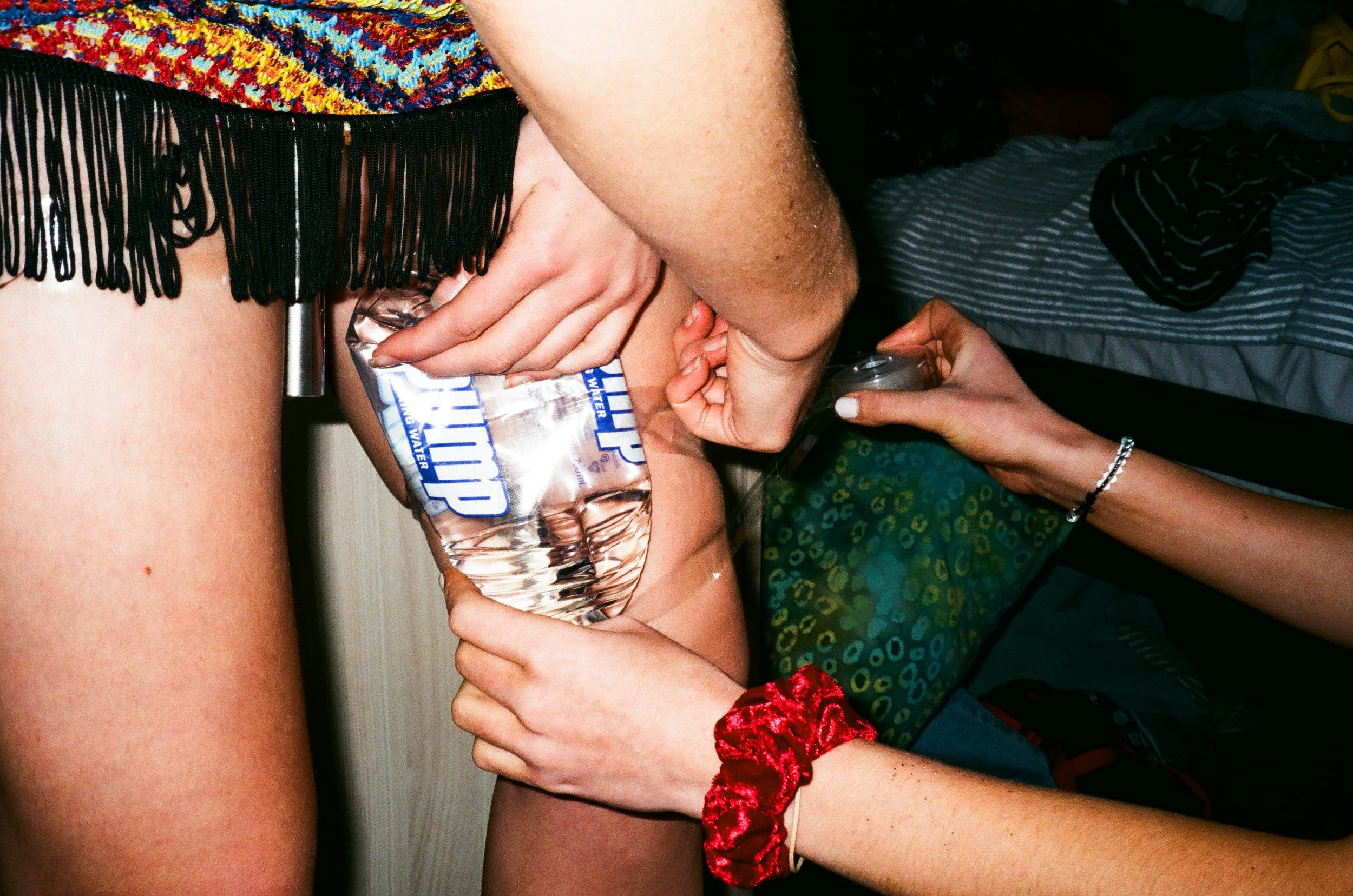 Our tried and tested smuggling technique. Vodka, plastic bottle and plenty of tape. Emphasis on the plenty of tape.