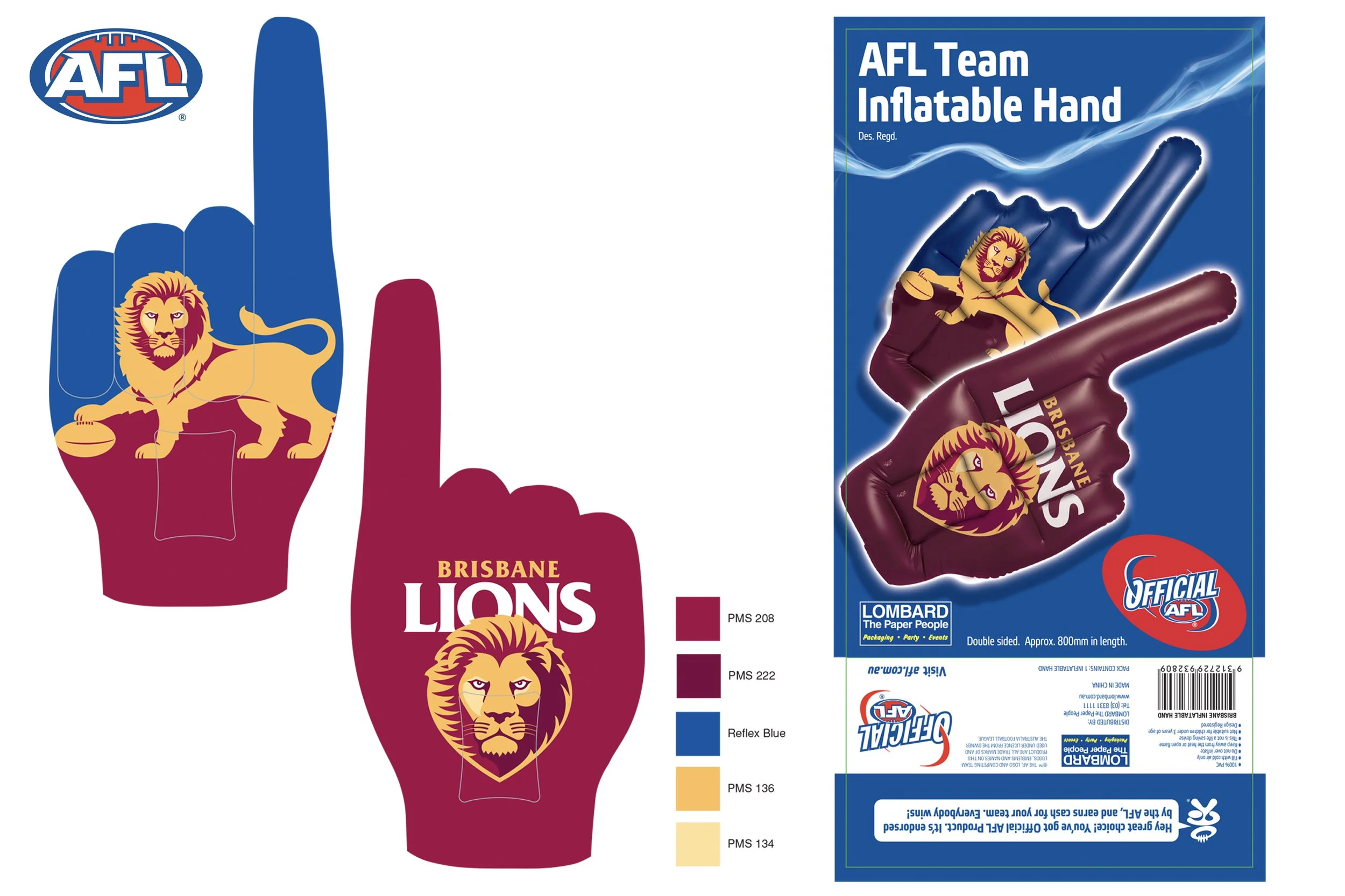 Brisbane Lions Inflatable Hand & Packaging Insert for Manufacturing OS