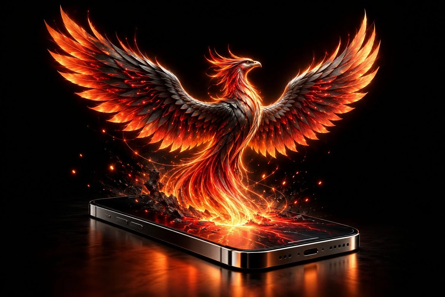 A phoenix rising from a smartphone, Phoenix Mobile Technology phone repairs in Kilkenny
