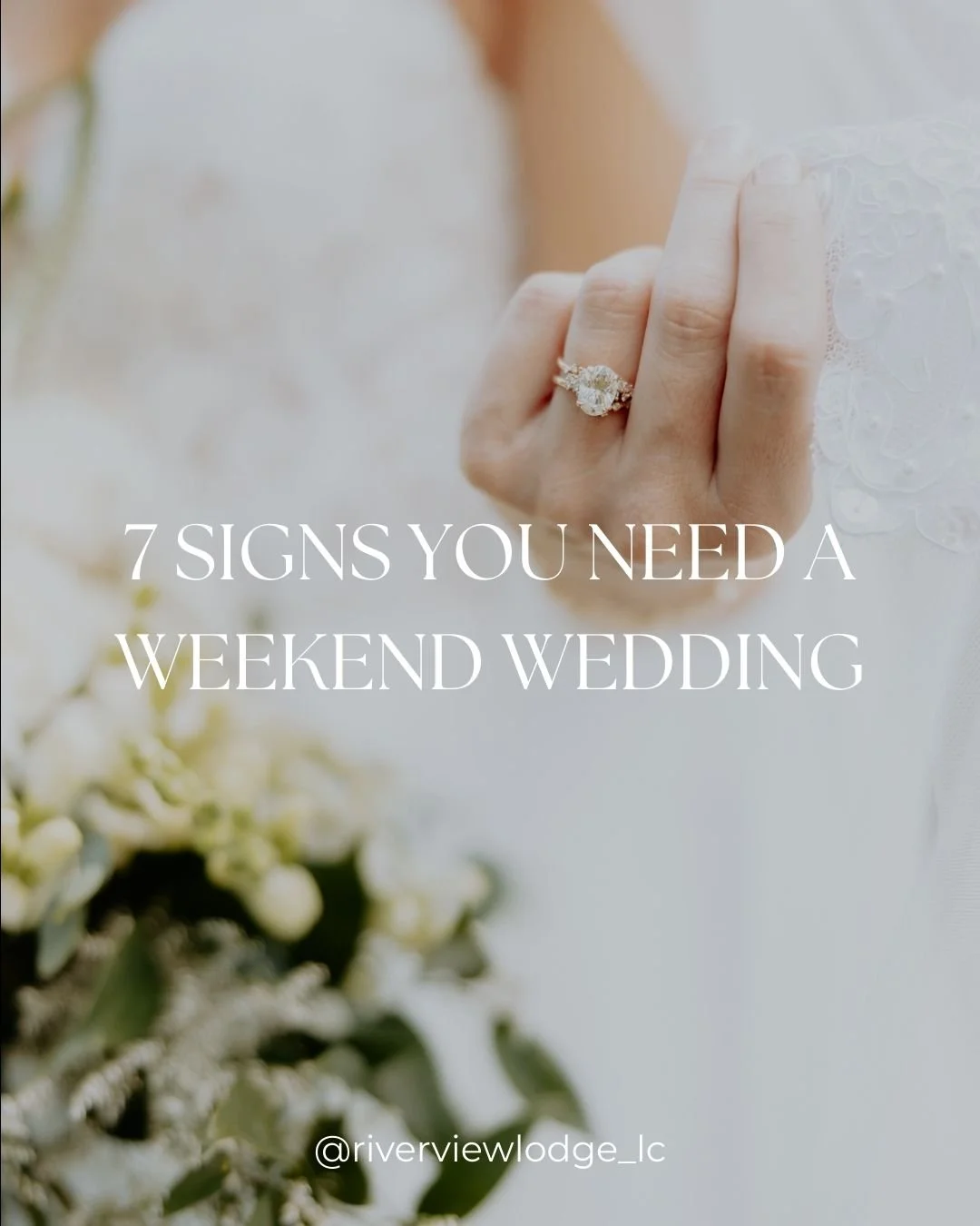 7 𝙎𝙞𝙜𝙣𝙨 𝙔𝙤𝙪 𝙉𝙚𝙚𝙙 𝙖 𝙒𝙚𝙚𝙠𝙚𝙣𝙙 𝙒𝙚𝙙𝙙𝙞𝙣𝙜

1. 𝙔𝙤𝙪&rsquo;𝙧𝙚 𝙖𝙛𝙧𝙖𝙞𝙙 𝙩𝙝𝙚 𝙙𝙖𝙮 𝙬𝙞𝙡𝙡 𝙛𝙡𝙮 𝙗𝙮.
You don&rsquo;t want your vows to feel like a blur between hair appointments and last calls.
2. 𝙏𝙞𝙜𝙝𝙩 𝙩𝙞𝙢𝙚𝙡