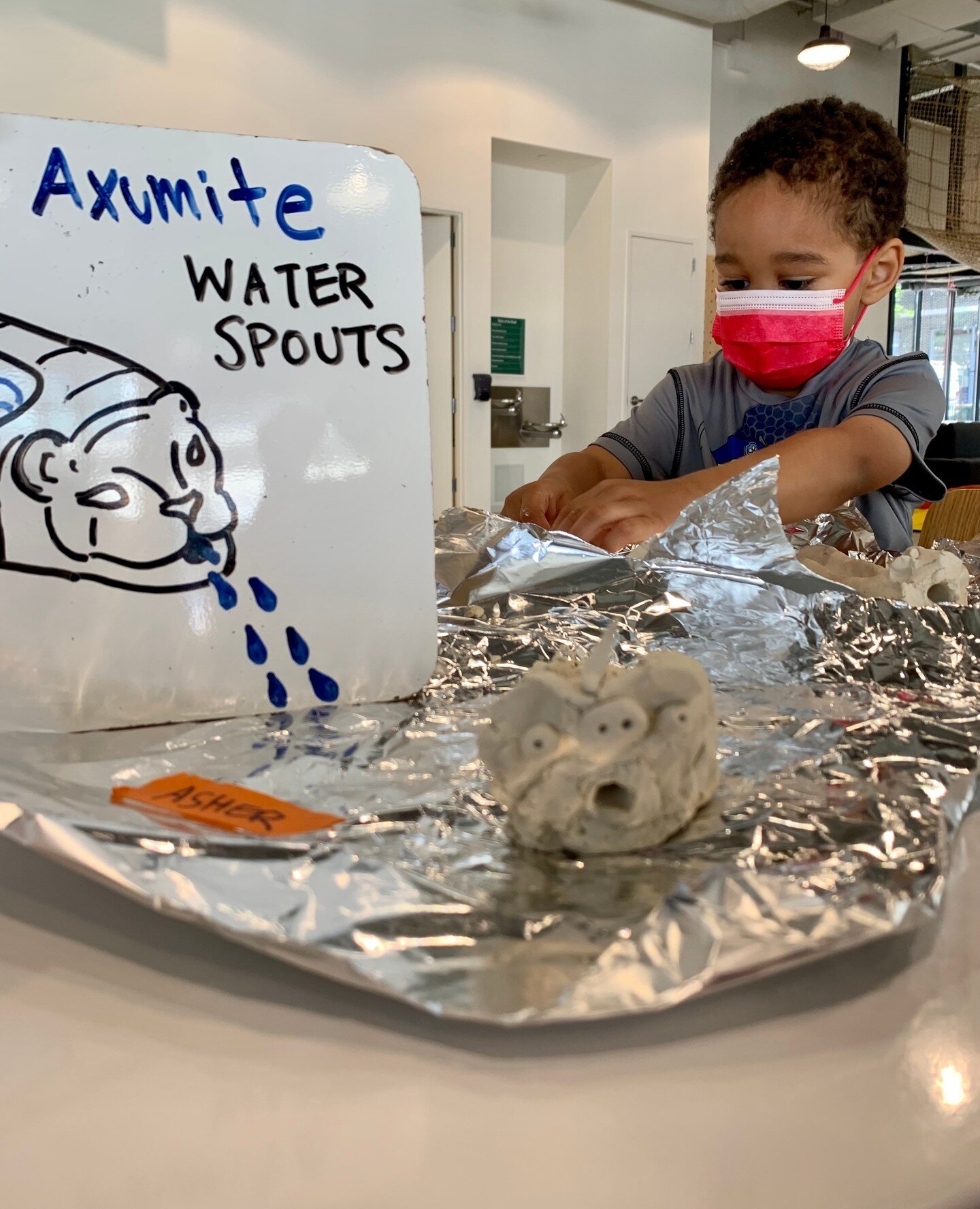 This is an axumite water spout and was an activity that was in our kid-O kit that focused on Ancient Africa. ⁠
⁠
This was how the Ethiopians used to filter water. It's gray clay, cheesecloth and foil. It's a very simple but effective science experime