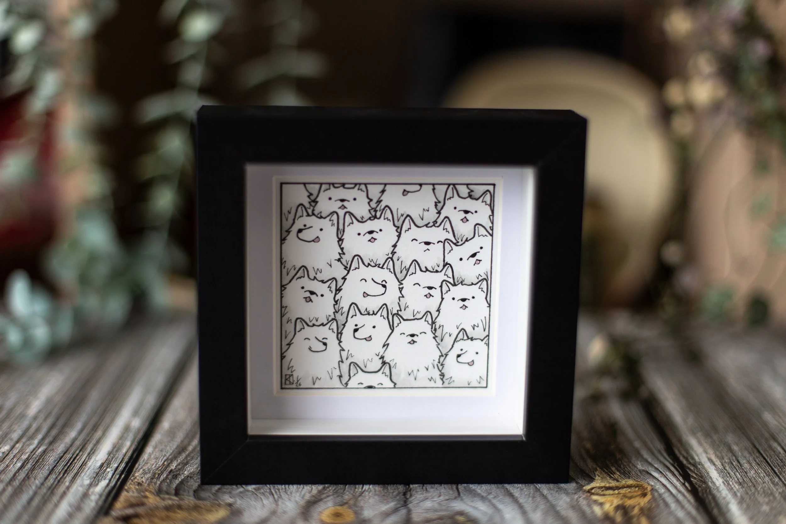 So Many Fluffy Doggos - FRAMED - Original hand painted mini watercolour