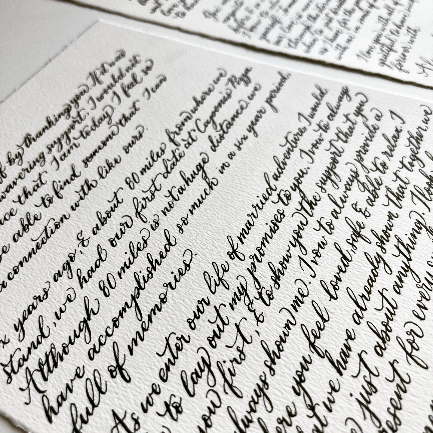 Capturing the essence of forever with handwritten wedding vows, which stands as a testament to the depth of love and the promises held dear to the heart. Handwritten vows is a custom Swish Calligraphy service for all couples! Here's to a lifetime of 