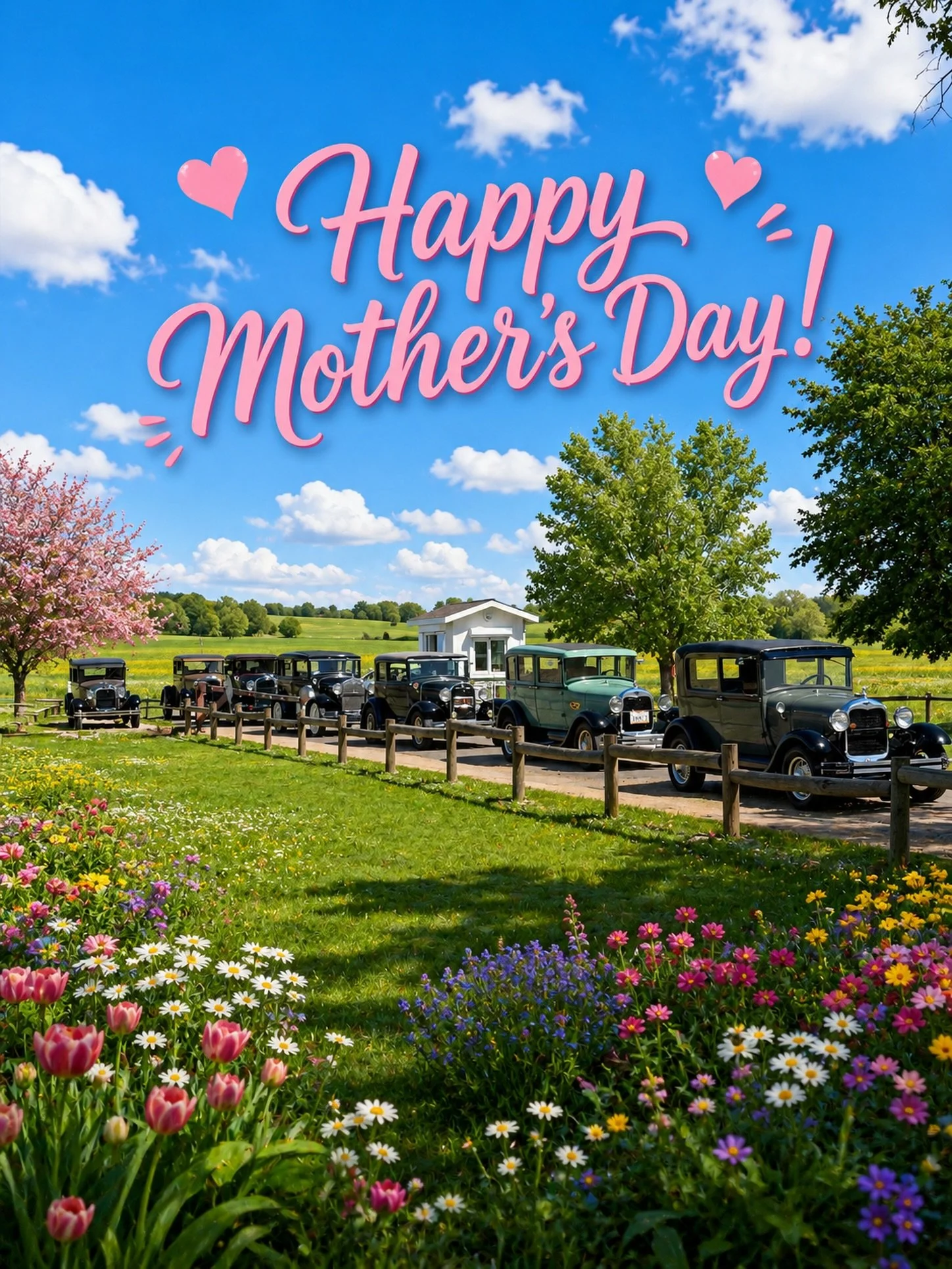 Happy Mother&rsquo;s Day from our beautiful Model A adventure! 🌸💙Blue skies, blooming flowers, green fields, and timeless memories shared with wonderful friends. Grateful for the joy of the open road, vintage treasures, and all the amazing mothers 