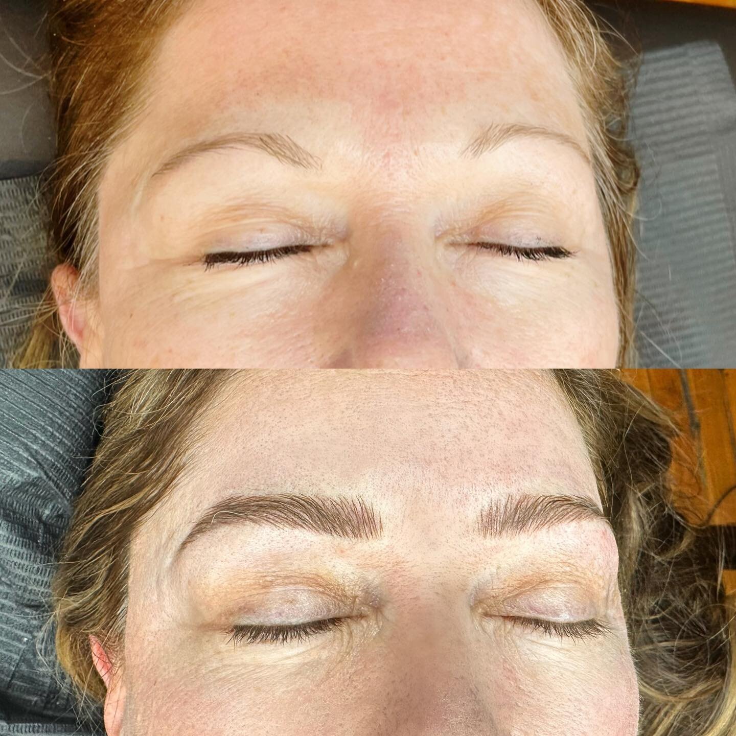 Hello! The only availability I have until I open my books for June is 4/28 at 11:15. I&rsquo;ll post any openings here if I have cancellations!
Microblading had faded quickly on her skin so we decided to switch these brows over to machine hairstrokes
