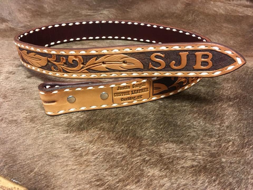 Personalized Turquoise Leather Belt Tooled with Name and Initials, Handmade Belt Personalized