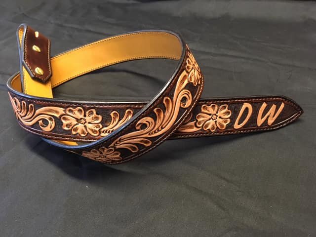 Crawford Custom Leather - Check out this LV belt with Tooled ends and Gold  stitching. Spring is here order yourself a new belt today!
